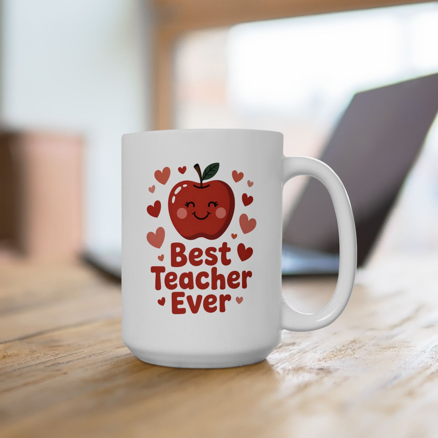 Best Teacher Ever Heart Apple Coffee Mug 15 oz – Teacher Appreciation Gift Mug by Lair Gadgets