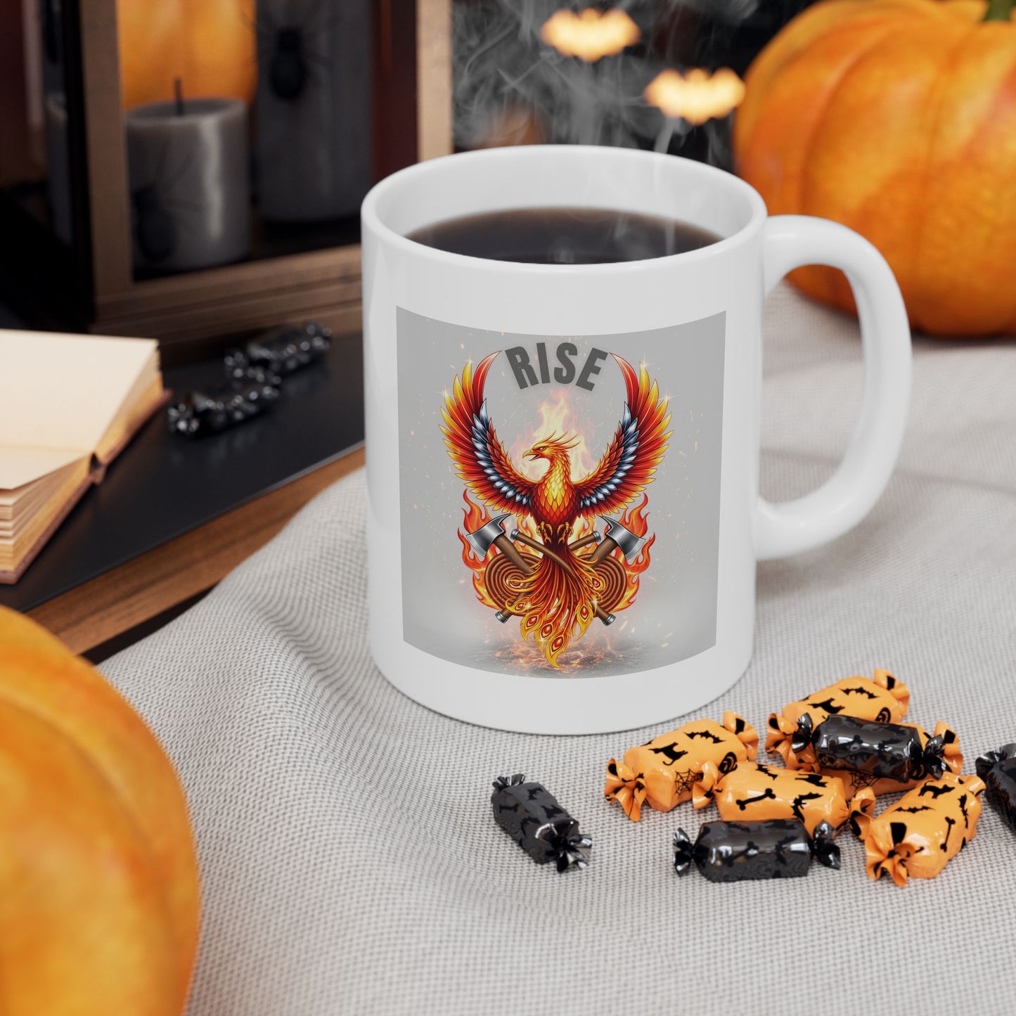 Rise Phoenix Mug, Firefighter Gift, Fire Department Coffee Cup, Heroic Design, Courageous, Gift for Fireman, Unique Present, Rise from Ashes