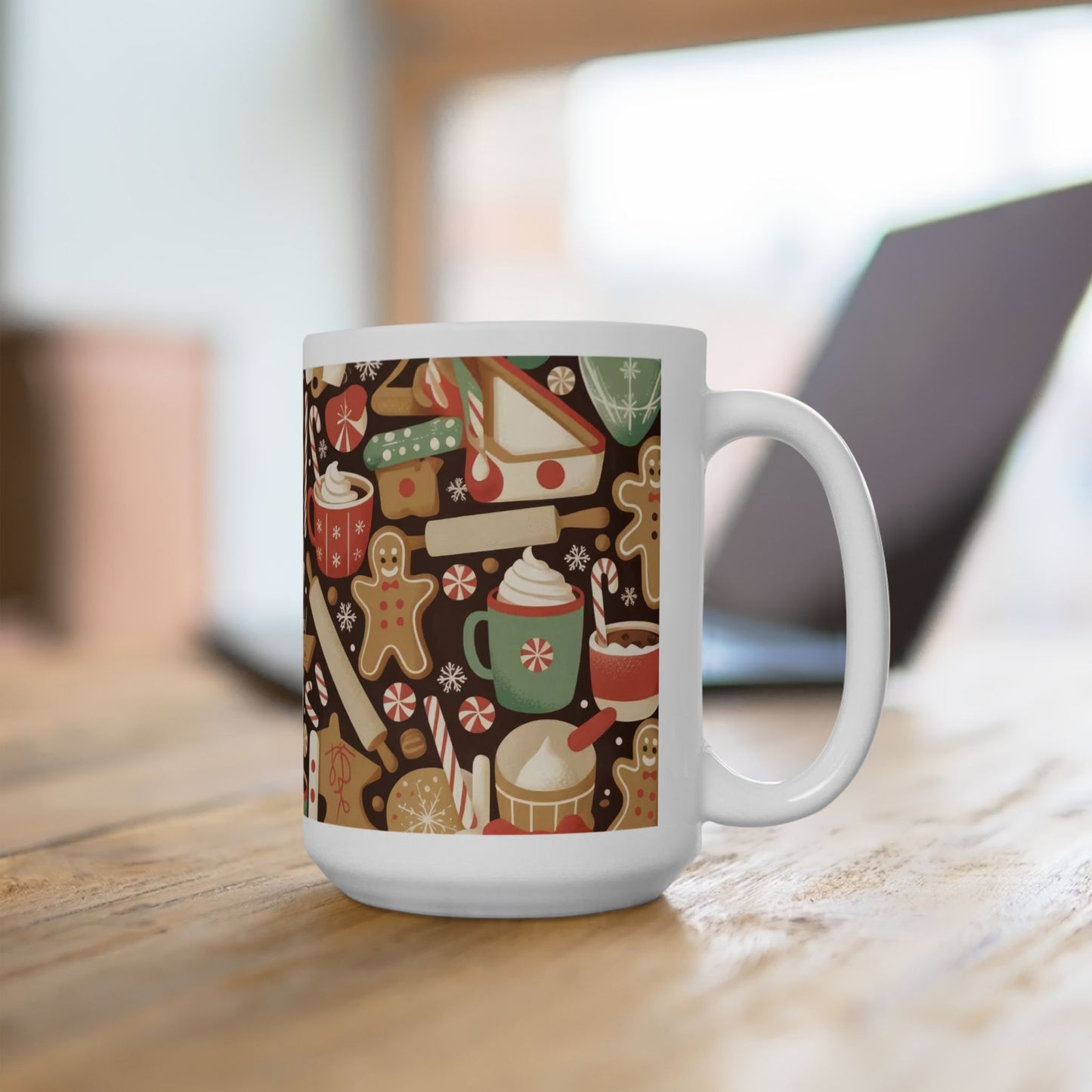 Festive Ceramic Mug, Holiday Coffee Cup, Gingerbread Design, Cozy Winter Drinkware, Christmas Gift, Cute Kitchen Decor