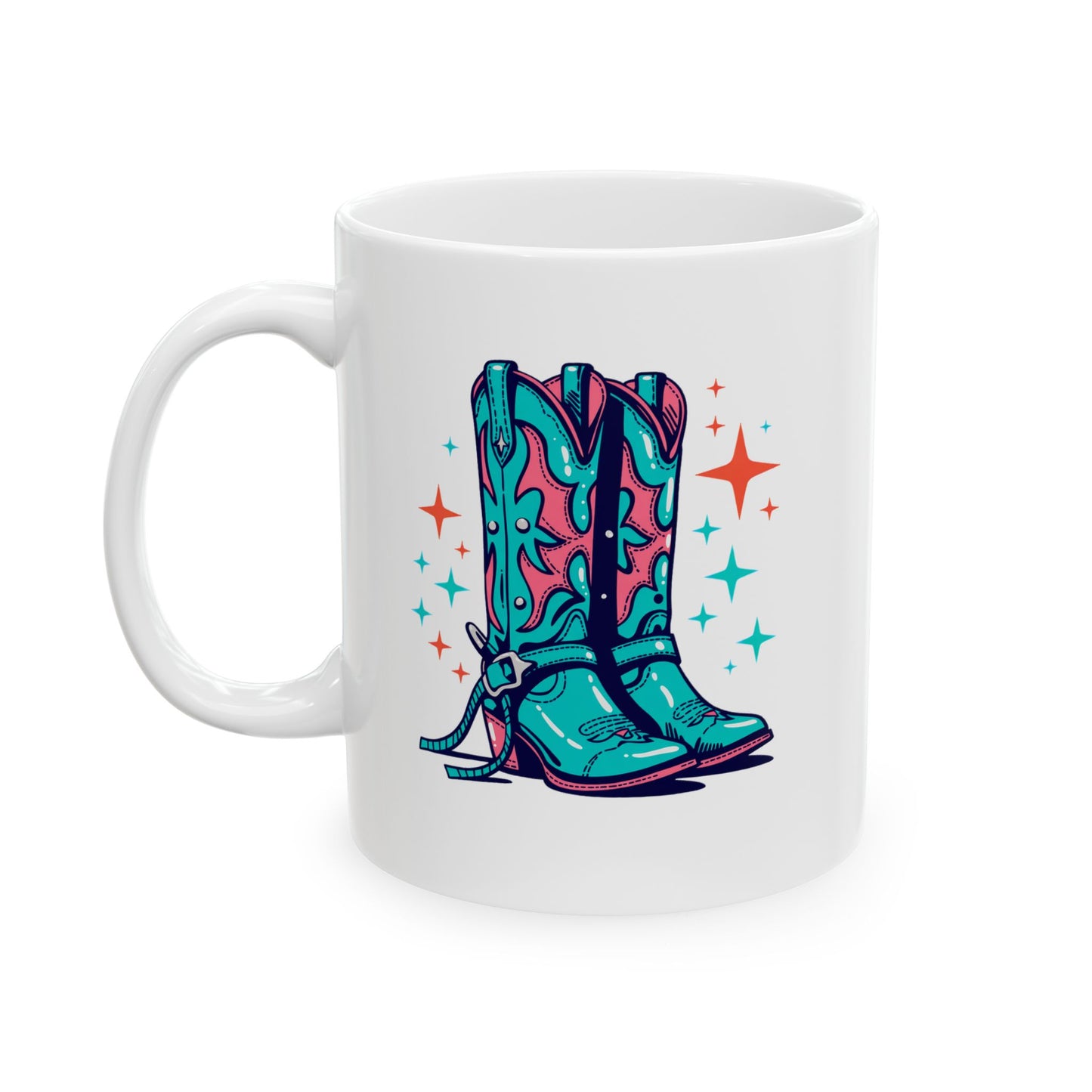 Sparkle Teal Cowgirl boots Ceramic Mug, (11oz, 15oz)