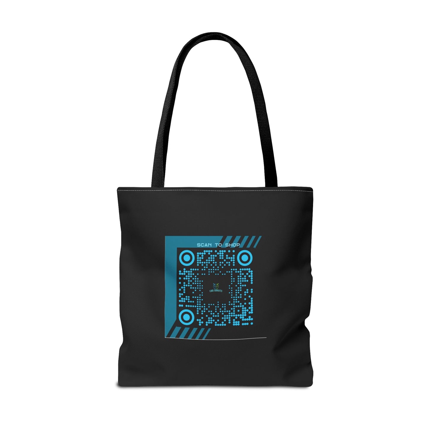 Lair Gadgets Tote Bag - Stylish Black Canvas Bag with Wolf Design & QR Code
