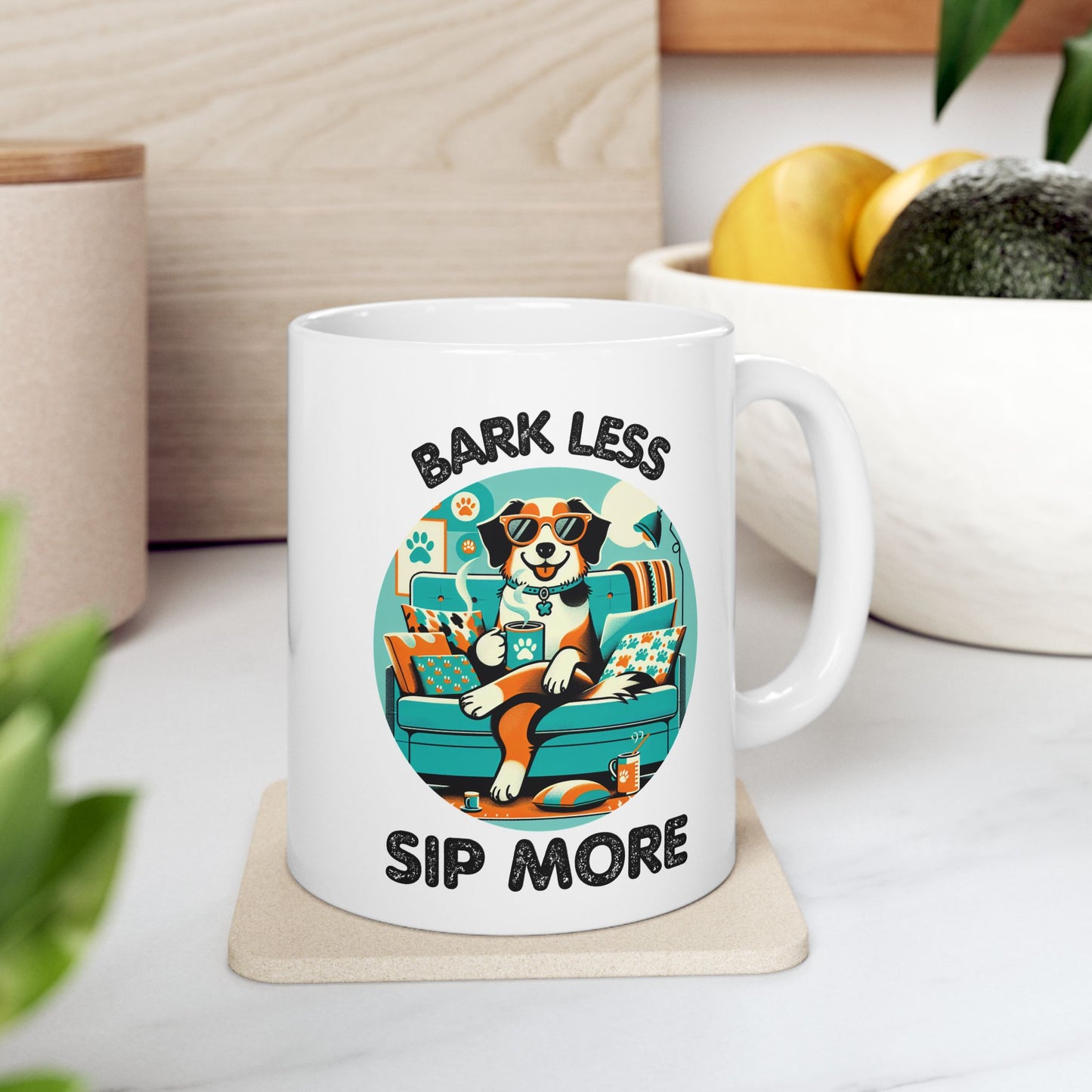Ceramic Mug, Dog Lover Mug, Funny Coffee Mug, Tea Cup, Animal Lover Gift, Bark Less Sip More Mug
