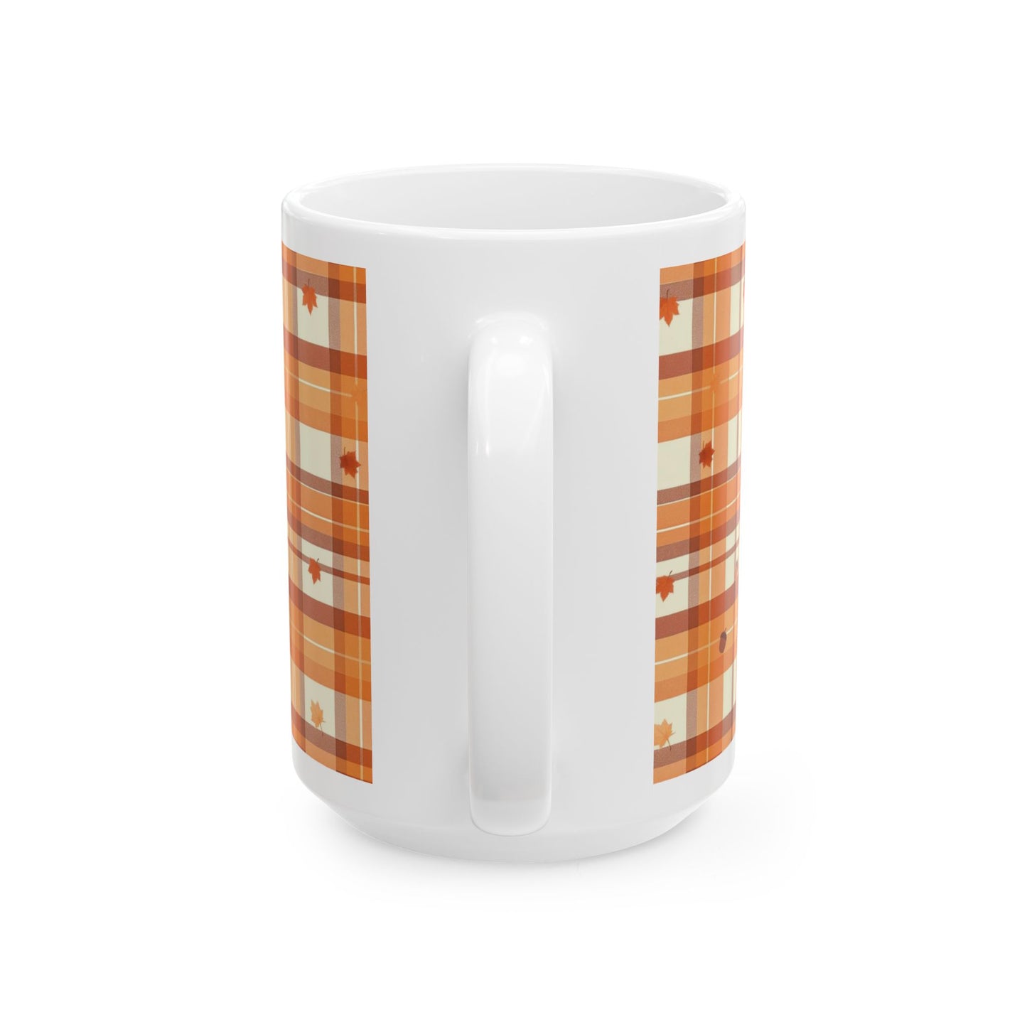 Autumn Plaid Ceramic Mug - Cozy Hot Beverage Cup for Fall, Thanksgiving Gift, Seasonal Décor, Coffee, Tea Lover's Gift, 11oz & 15oz
