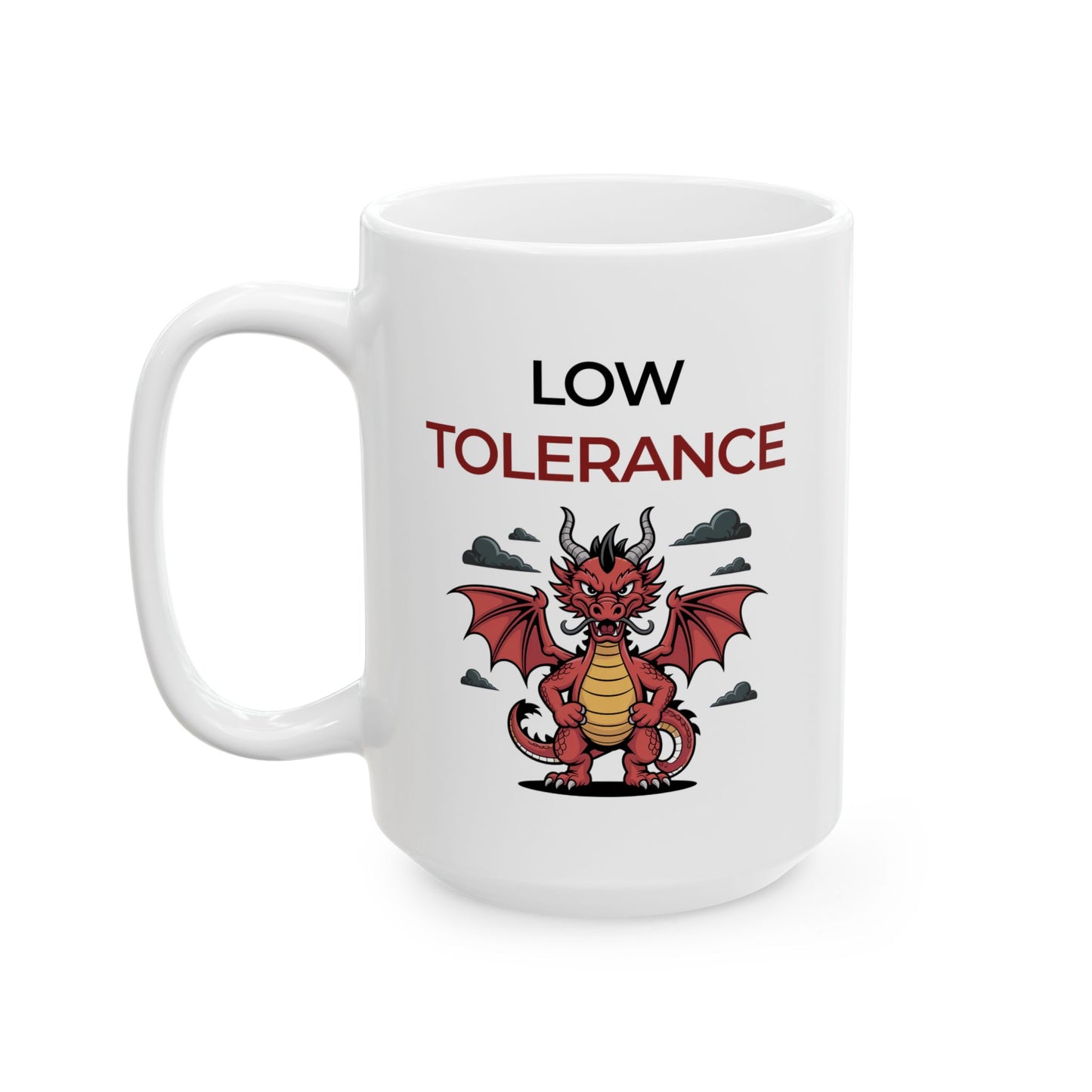 Low Tolerance Dragon Mug by Lair Gadgets – 15oz Funny Attitude Coffee Cup, Dishwasher & Microwave Safe Ceramic Mug