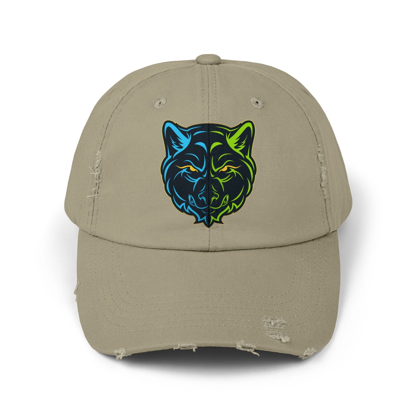 Lair Gadgets Vibrant Distressed Cap with Wolf Design | Unisex Cap for Outdoor Adventures, Casual Style, Gift for Animal Lovers, Summer Accessory