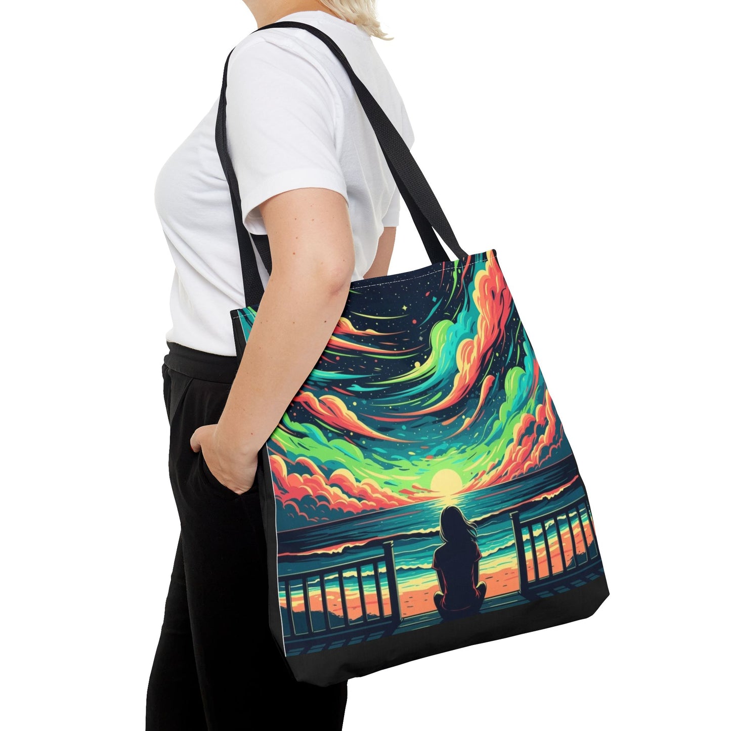 Vibrant Sunset Tote Bag, Art Tote, Beach Bag, Eco-Friendly Shopping Tote, Perfect Gift for Nature Lovers