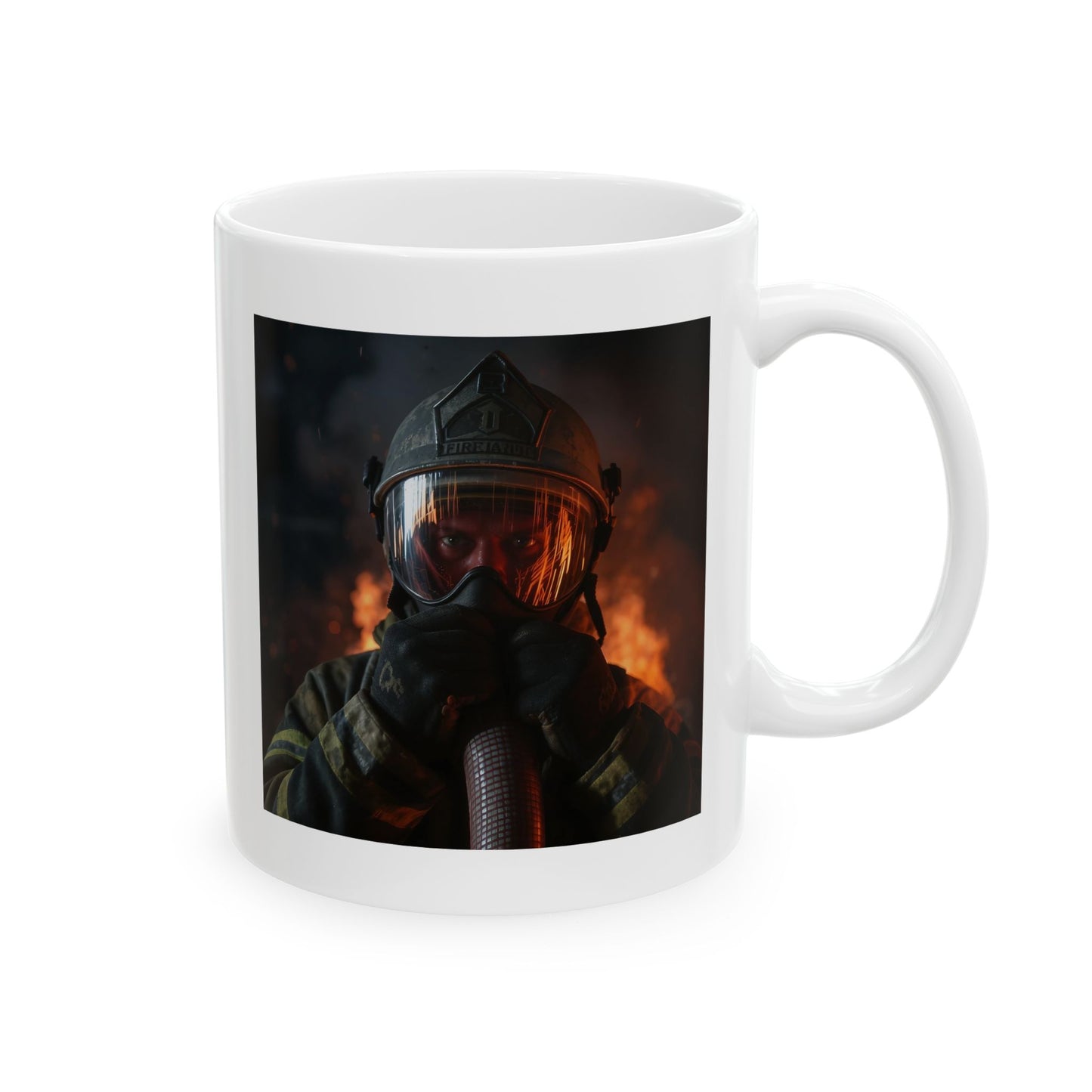 Unseen Battles Firefighter Mug – Storm Response Series – 11oz Black Ceramic Mug with Double-Sided Fire Visor and Flame Reflection Art – Lair Gadgets First Responder Gift