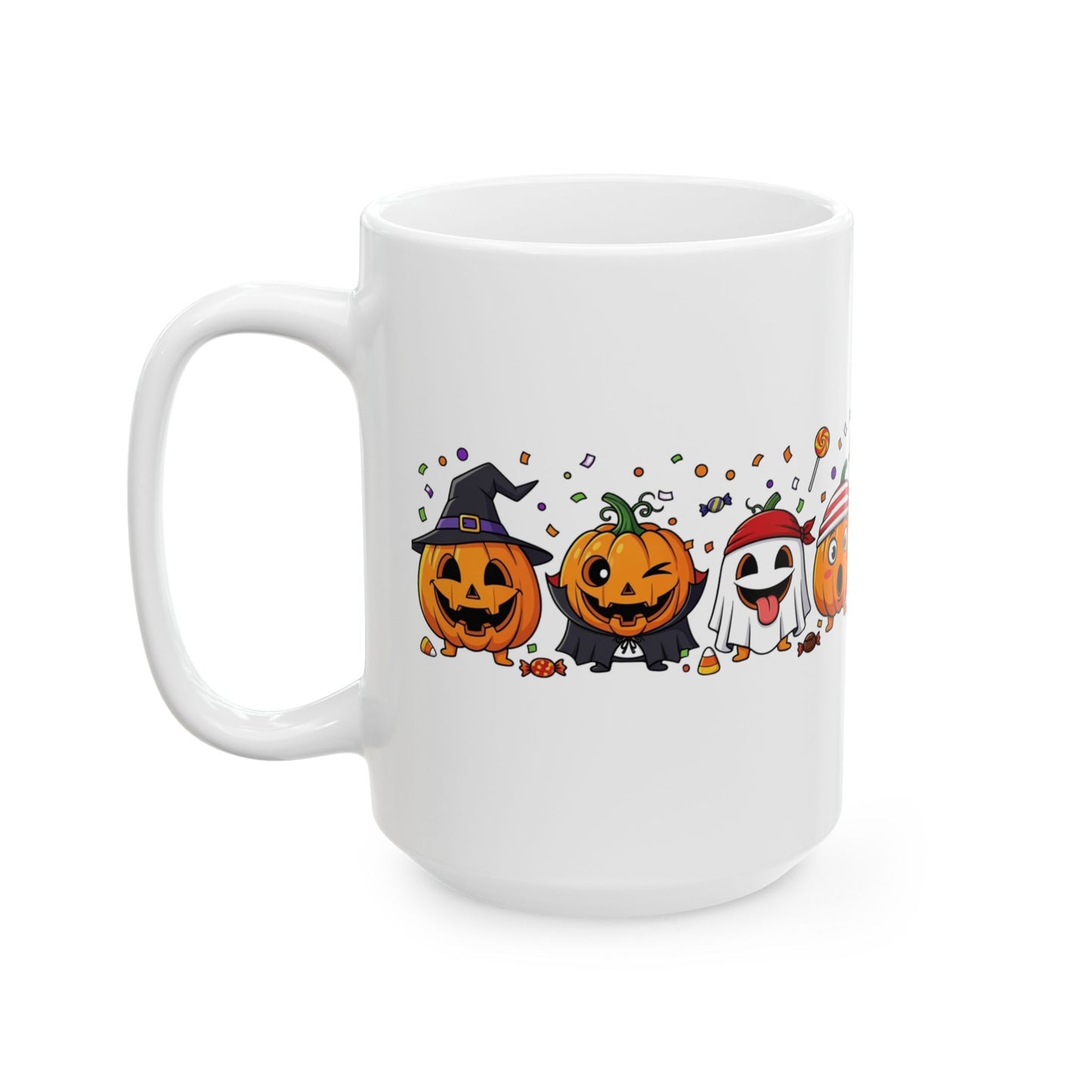 Halloween Pumpkin Friends Ceramic Mug, Cute Halloween Mug, Pumpkin Coffee Cup, Spooky Decor, Fall Essentials