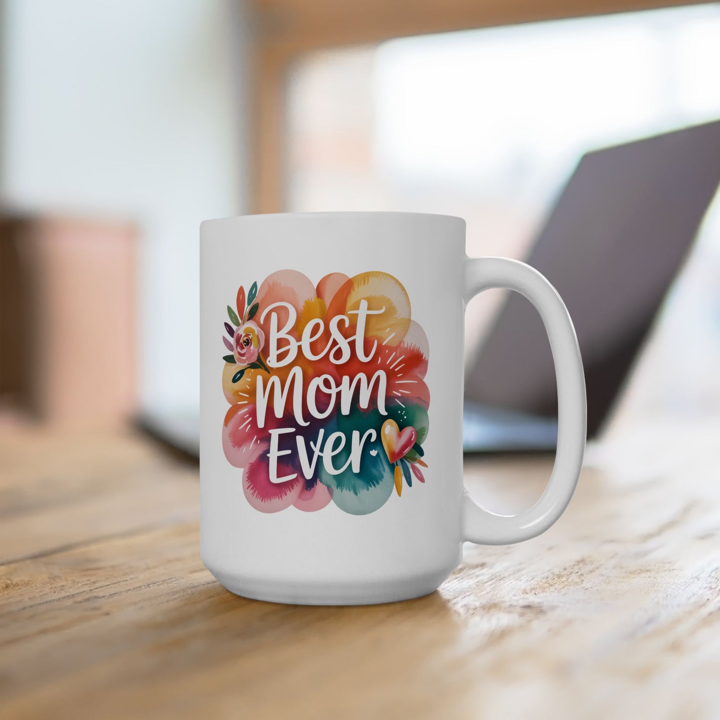 watercolor Floral Flower Power Ceramic Mug — Colorful Boho Bouquet Coffee Cup (11oz & 15oz)