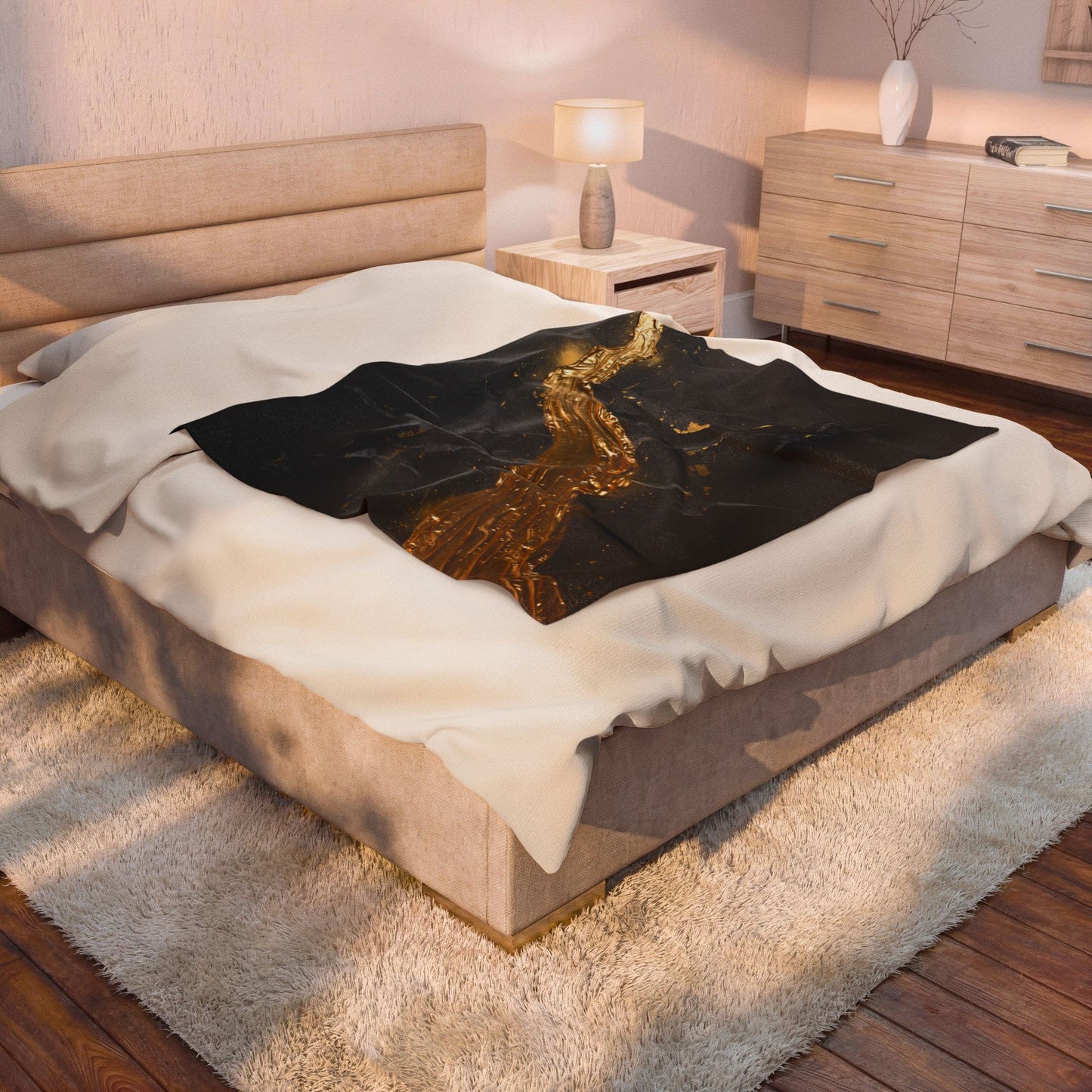 Abstract Throw Blanket – Modern Luxury Black Gold Blanket for Couch Bed Sofa – Liquid Gold Fracture Decor – by Lair Gadgets