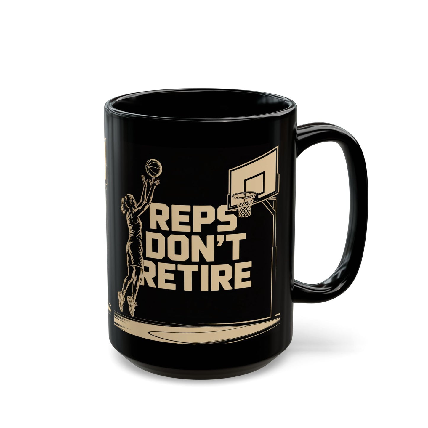 Basketball 'Reps Don't Retire' Black Coffee Mug ( 15oz)