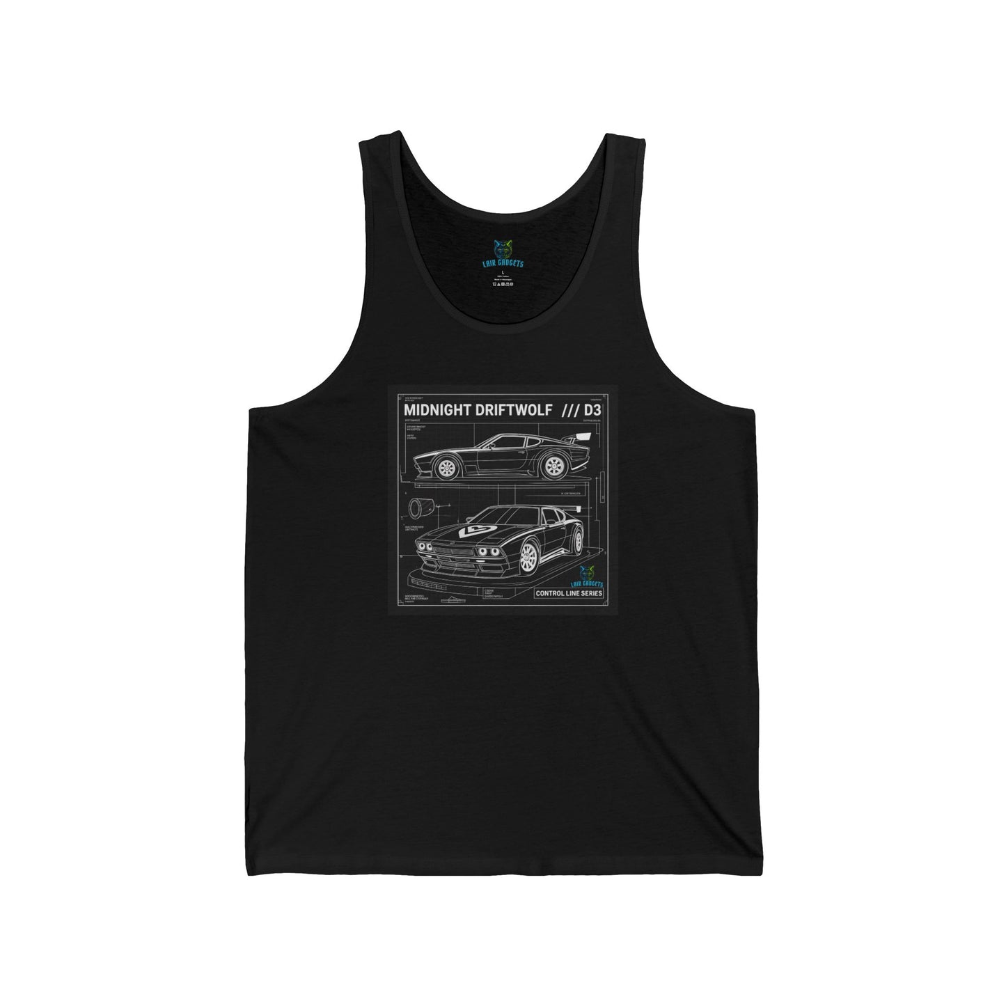 Midnight Driftwolf T-Shirt, Car Blueprint Design, Automotive Enthusiast, Racing Inspired Apparel, Unique Graphic Tee, D3 Control Line Series