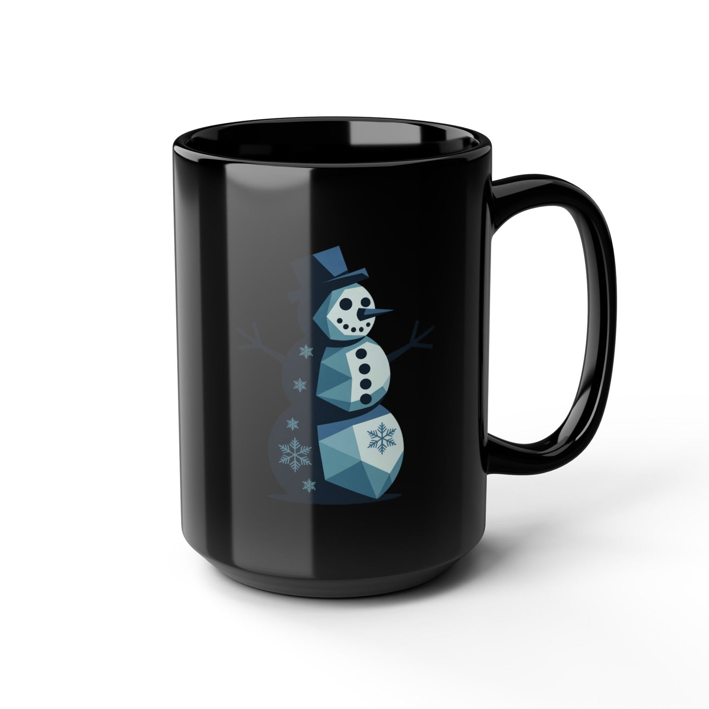 Frost Geometry Snowman Mug by Lair Gadgets – 15 oz Black Ceramic Coffee Cup with Modern Blue Winter Design