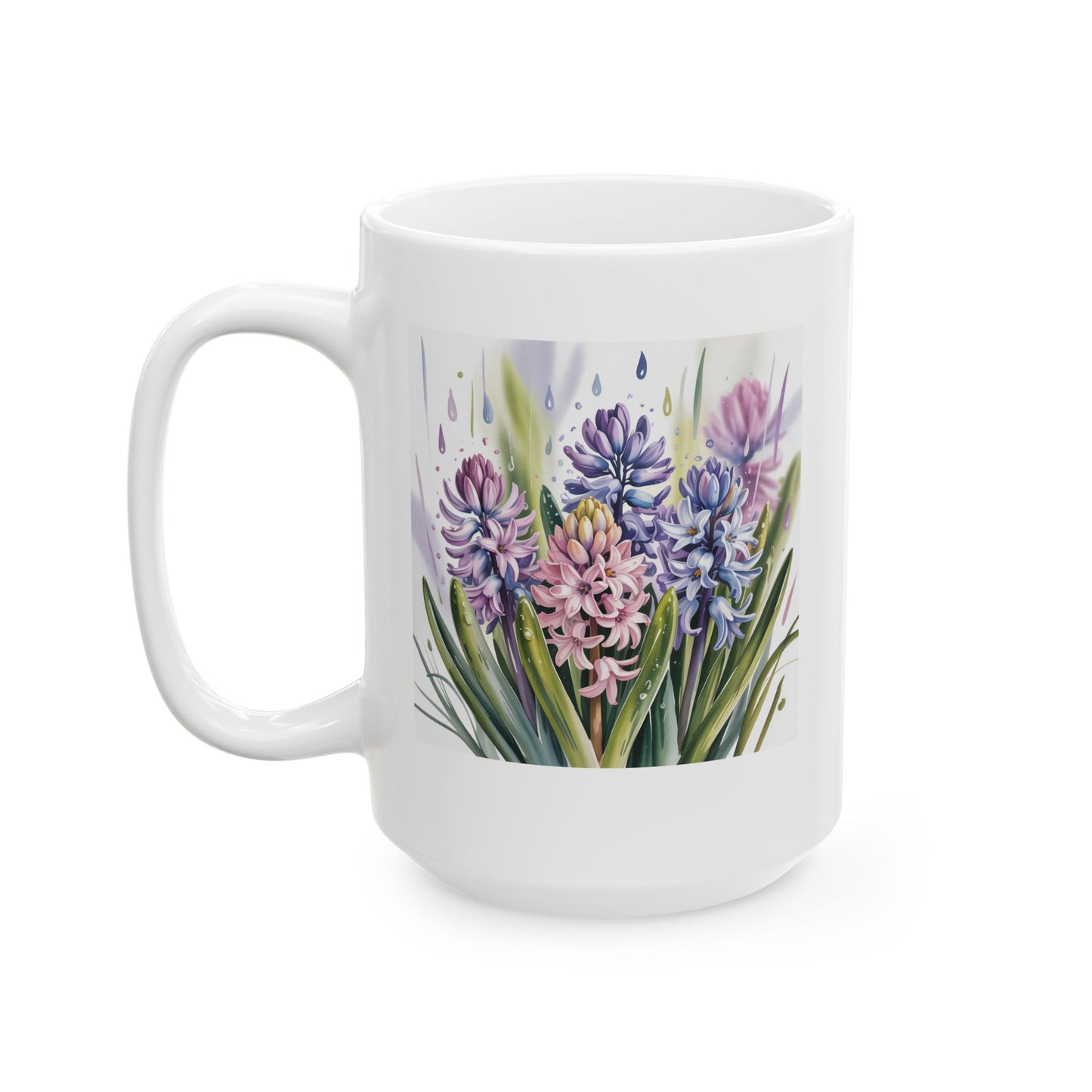 Floral Coffee Mug with Watercolor Spring Flower Design, Painterly Botanical Artwork, 15 oz White Ceramic Mug for Home or Office Use — by Lair Gadgets