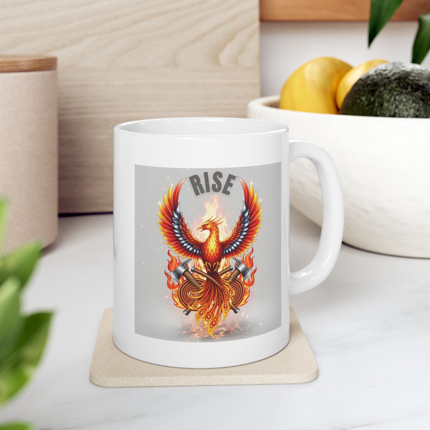 Rise Phoenix Mug, Firefighter Gift, Fire Department Coffee Cup, Heroic Design, Courageous, Gift for Fireman, Unique Present, Rise from Ashes
