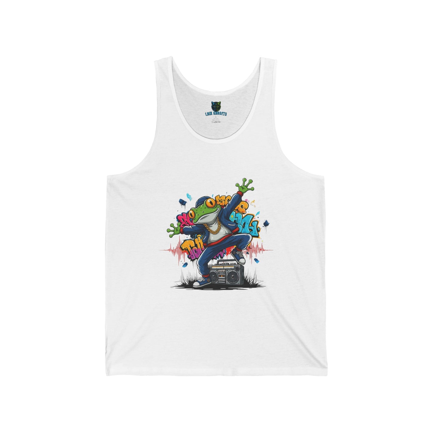 Hip Hop Frog Jersey Tank, Dancing Frog with Boombox, Funny Animal Tank, Urban Style Shirt, Cool Graphic Tank, Music Lover Gift