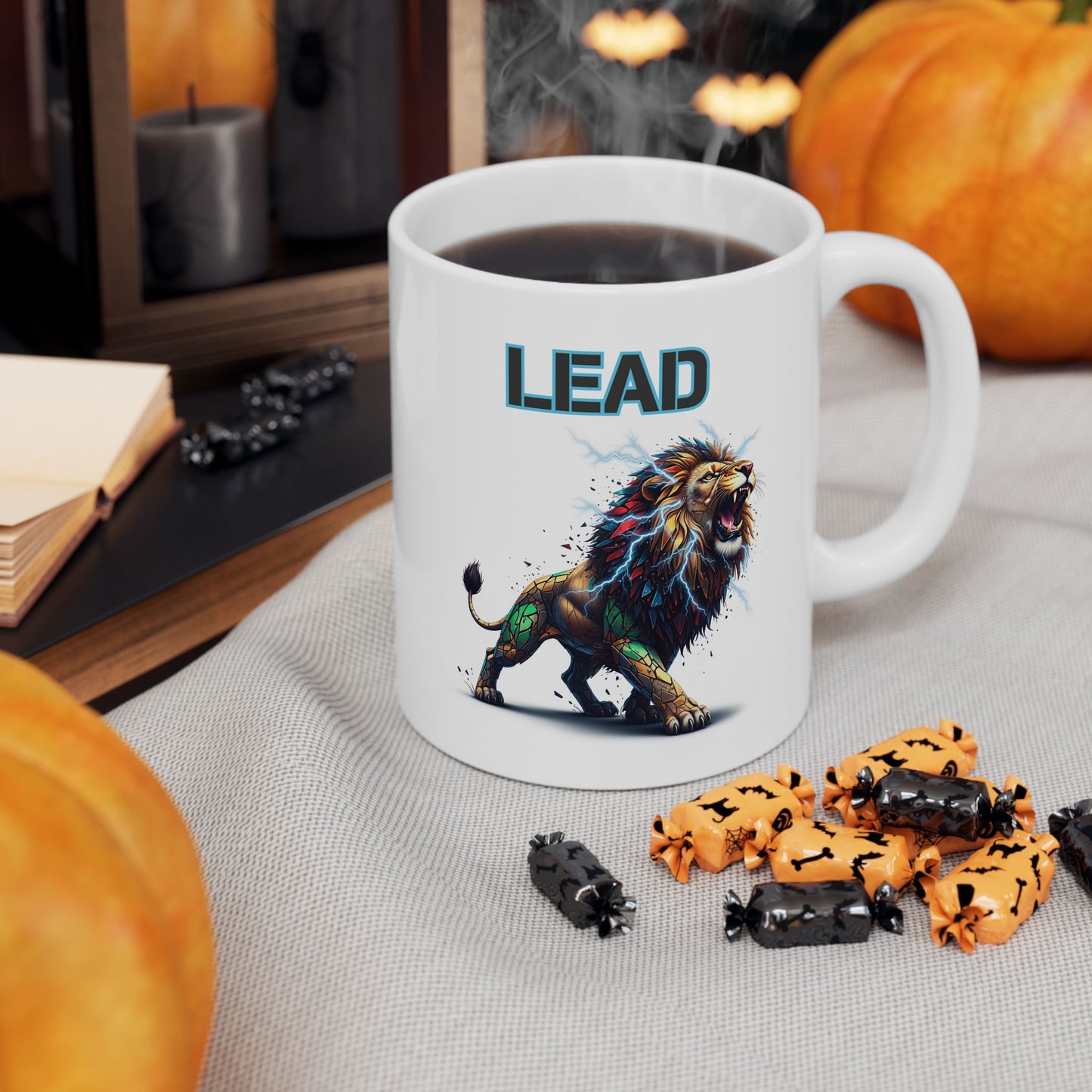Electric Lion Art Mug, Colorful Lion Gift, Geometric Lion Cup, Unique Lion Design Mug, Artistic Lion Mug for Animal Lovers