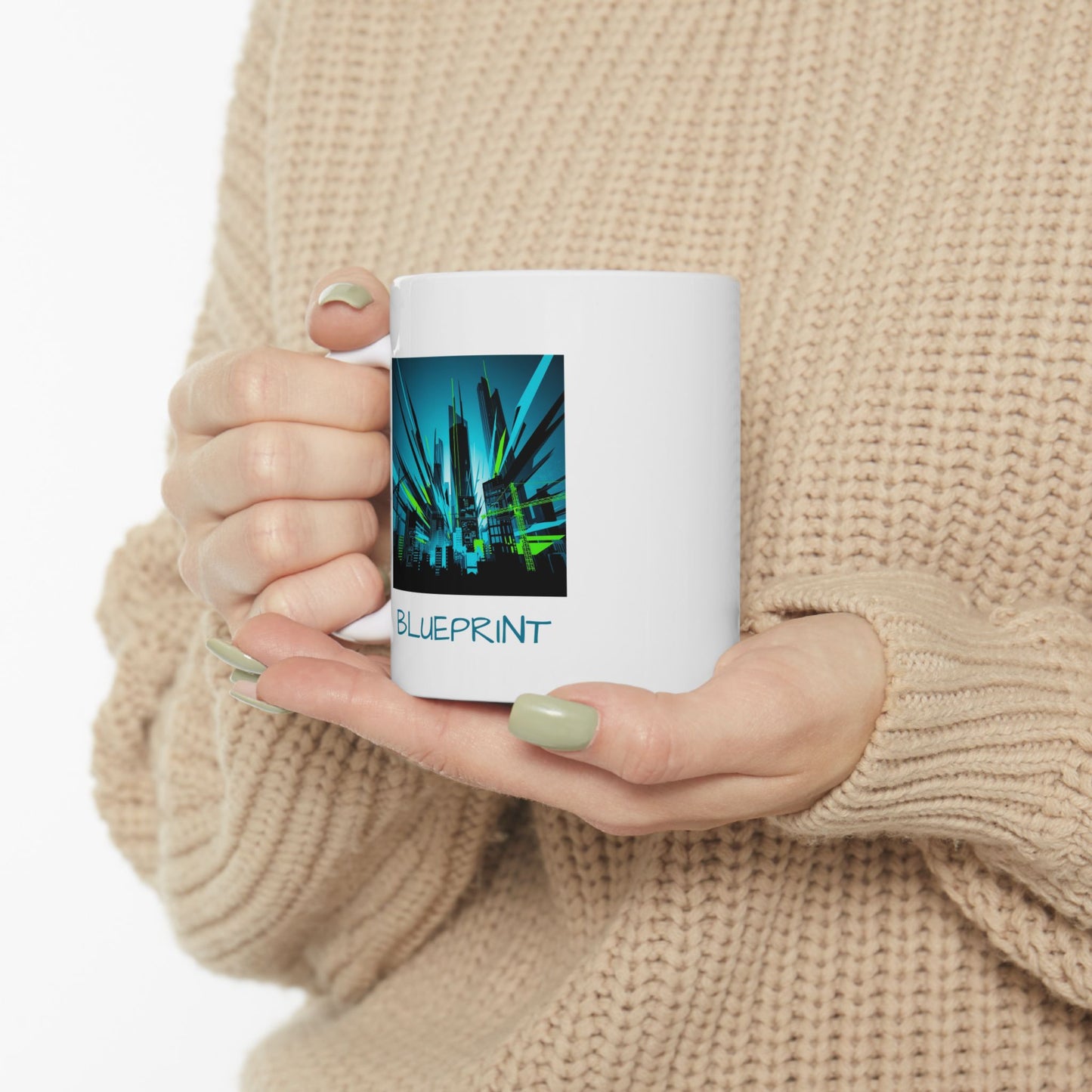Cyberpunk Mug, Futuristic Cityscape, Neon Skyline Art, Modern Architecture Gift, Unique Coffee Cup, Urban Design Mug, Architect Gift
