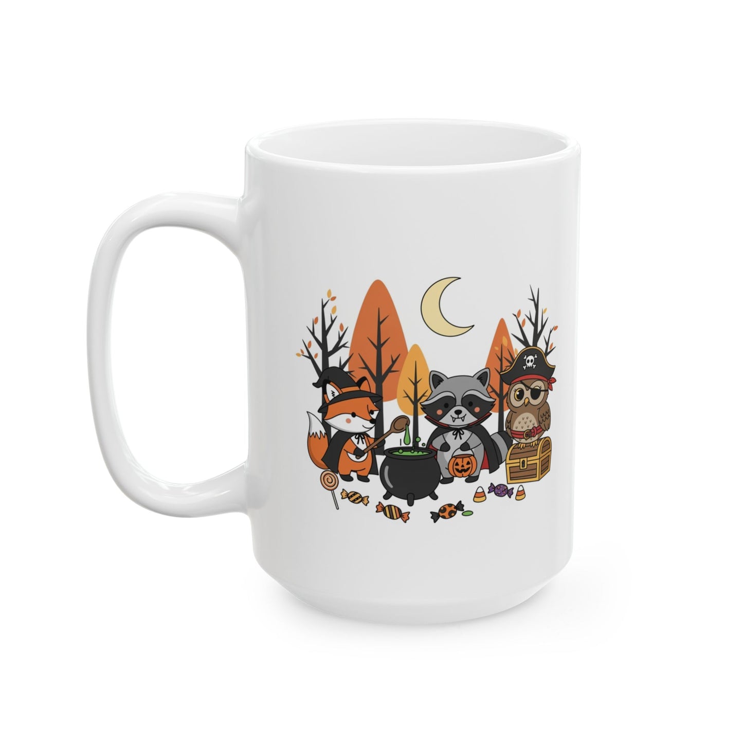 Autumn-Themed Ceramic Mug, Cozy Fall Decor, Cute Animal Design, Gift for Coffee Lovers, Seasonal Drinkware