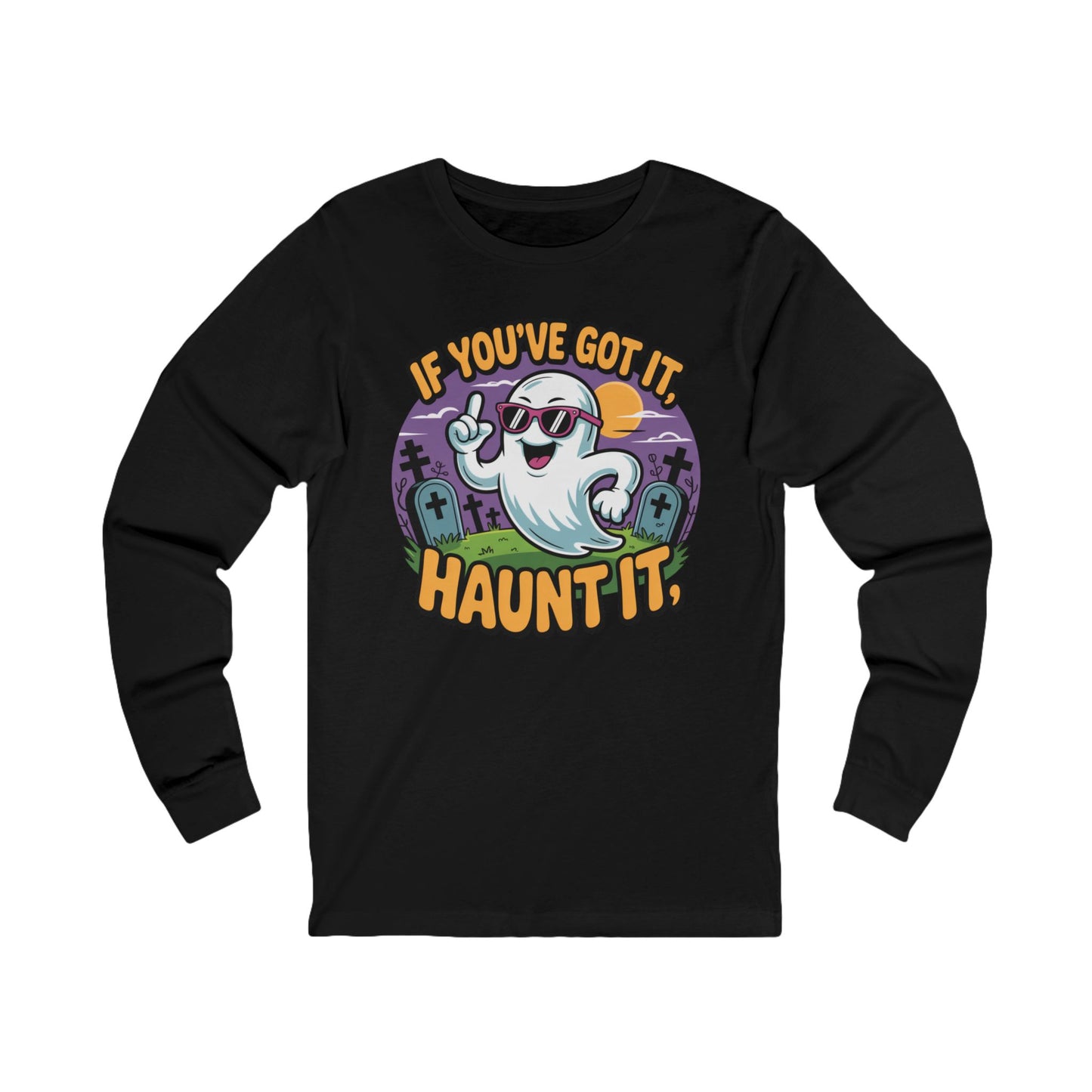 Ghostly Vibes Long Sleeve Tee - Perfect for Halloween Parties, Creative Souls, Cozy Nights, Casual Outfits, All-Season Layering