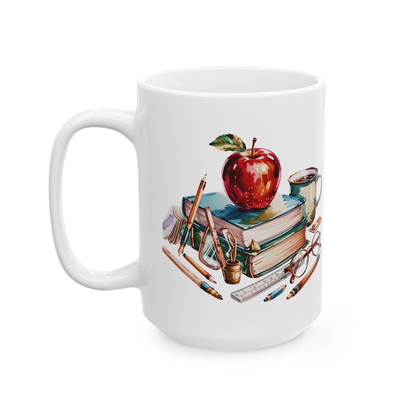 Teacher Apple White Ceramic Mug, (11oz, 15oz)