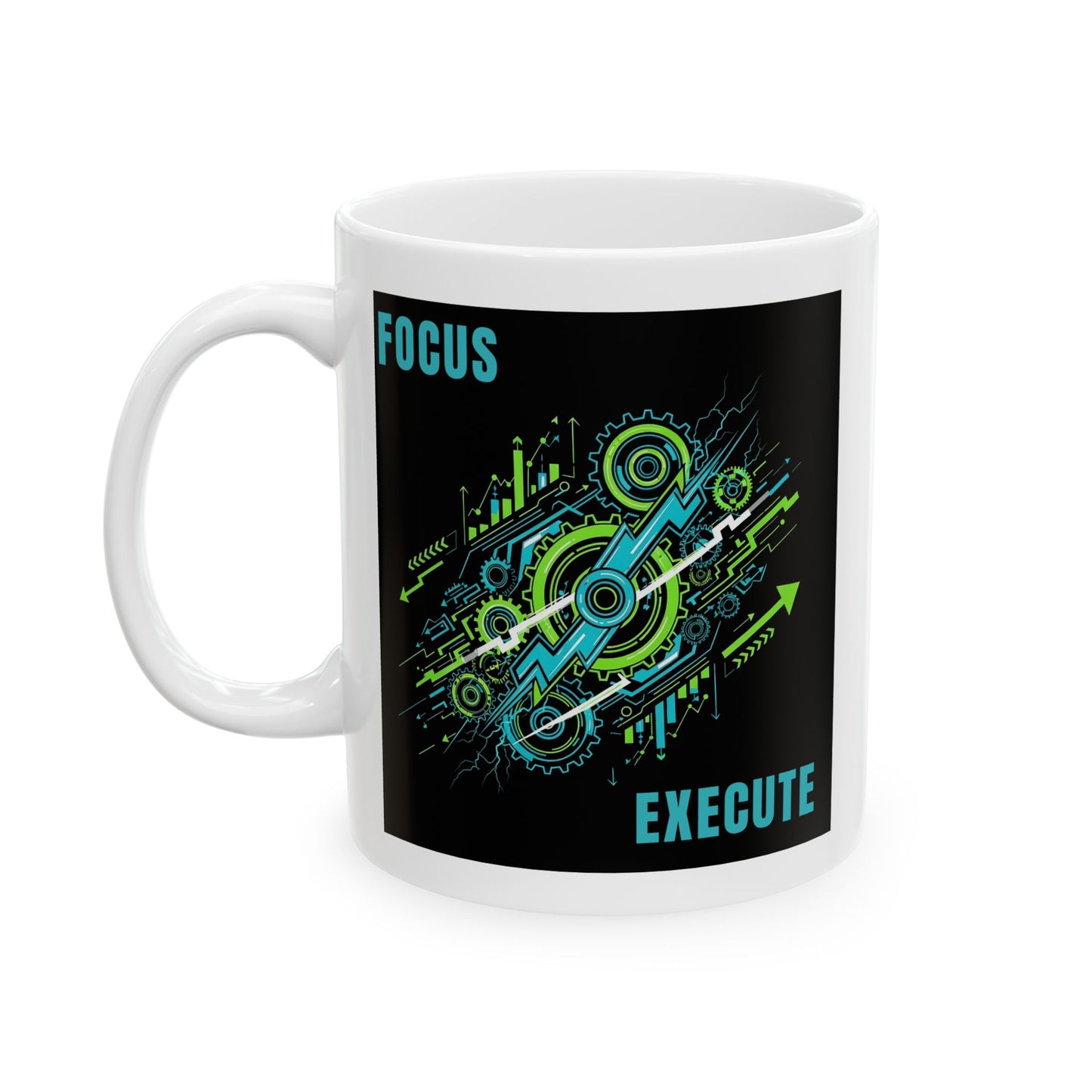 Motivational Ceramic Mug - Focus & Execute, Perfect for Office, Study, Gifts, Inspirational Coffee Cup, Business & Work Enthusiasts