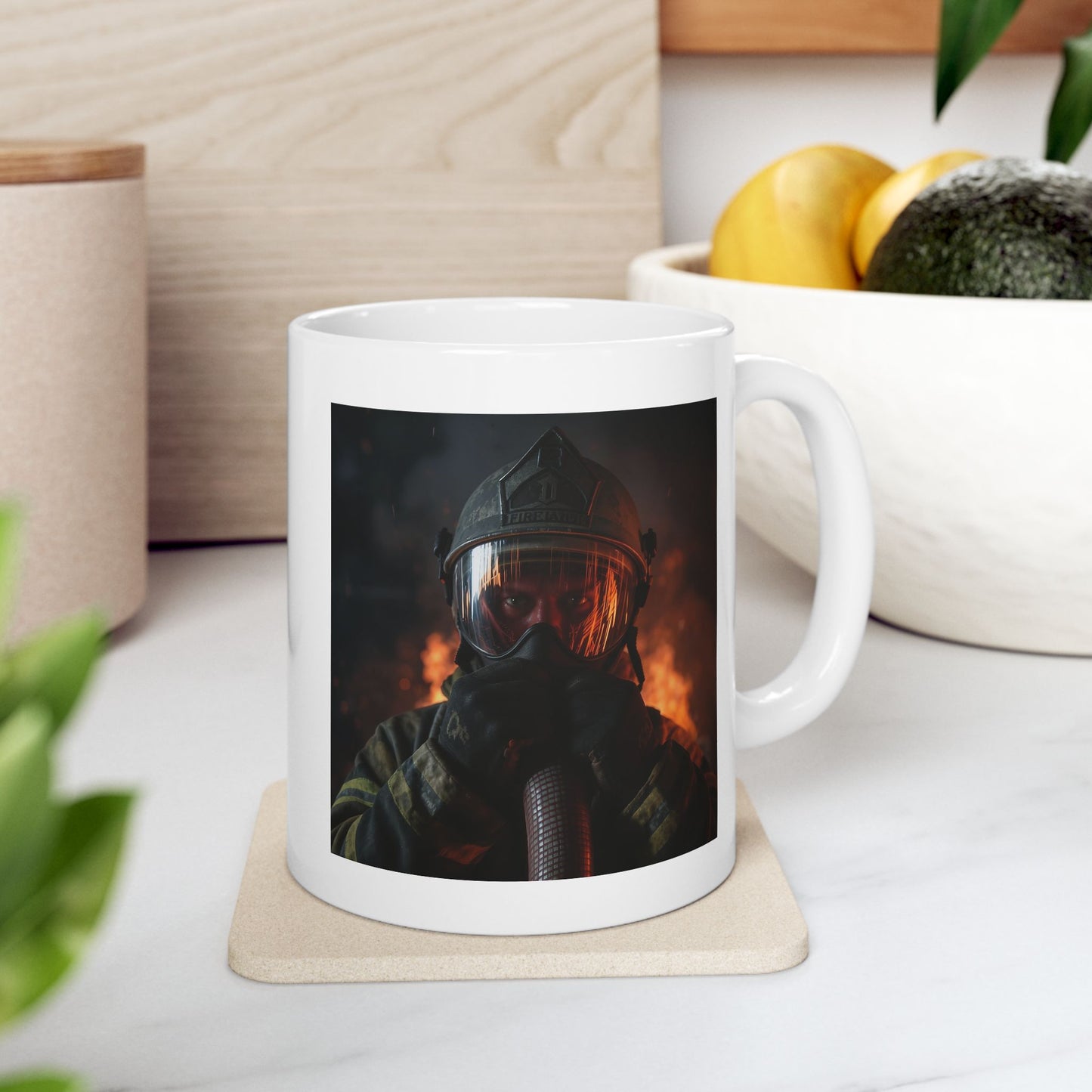 Unseen Battles Firefighter Mug – Storm Response Series – 11oz Black Ceramic Mug with Double-Sided Fire Visor and Flame Reflection Art – Lair Gadgets First Responder Gift