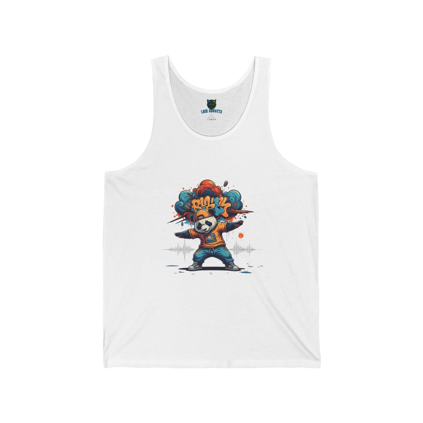 Street Art Panda Unisex Jersey Tank Top, Graphic Tee for Summer, Festival Wear, Gift for Artists, Casual Outfit