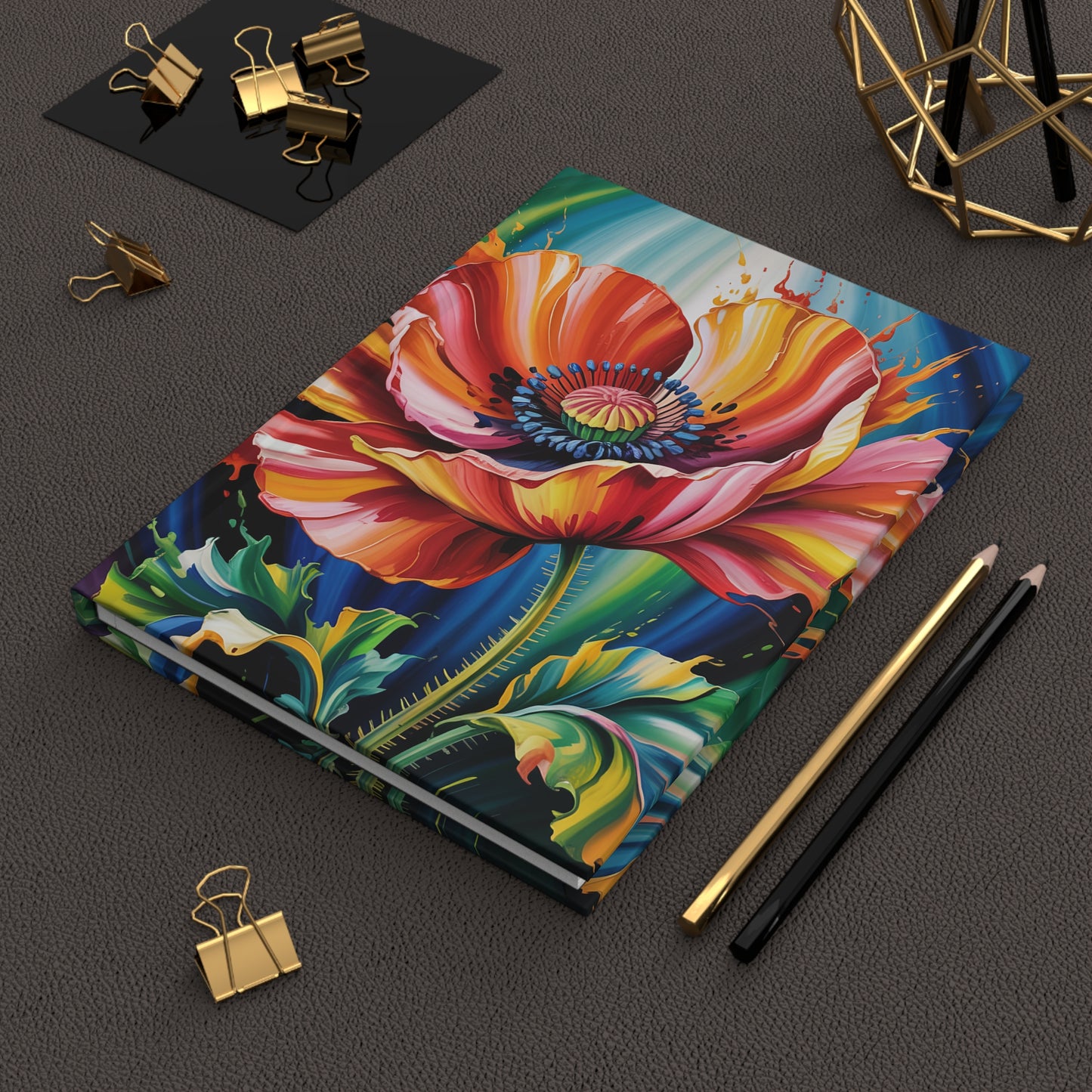 Bold Artistic Floral Hardcover Journal Matte Colorful Poppy Design by Lair Gadgets