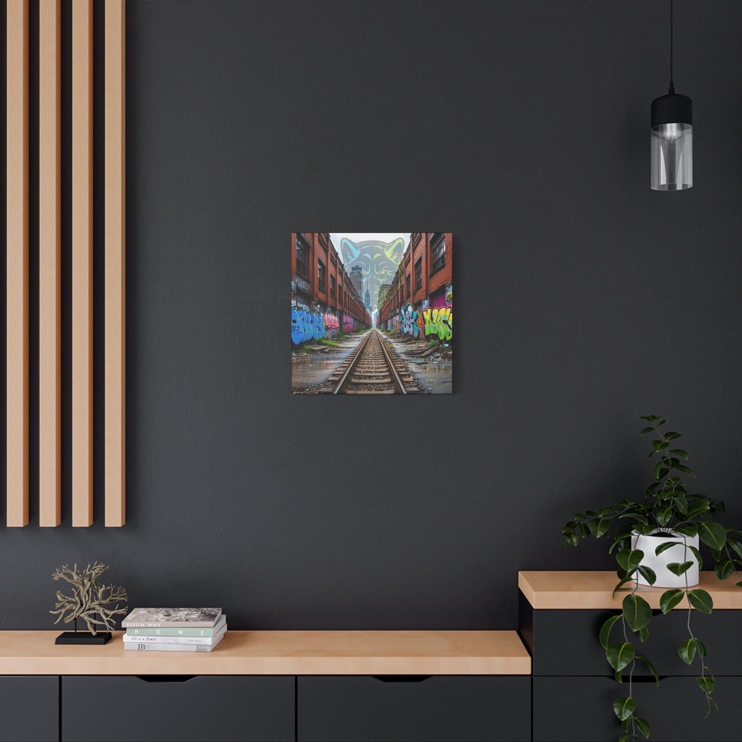 The Lair Is KC // 20x20 Canvas Print Born from bricks, shadows, and signal noise.
