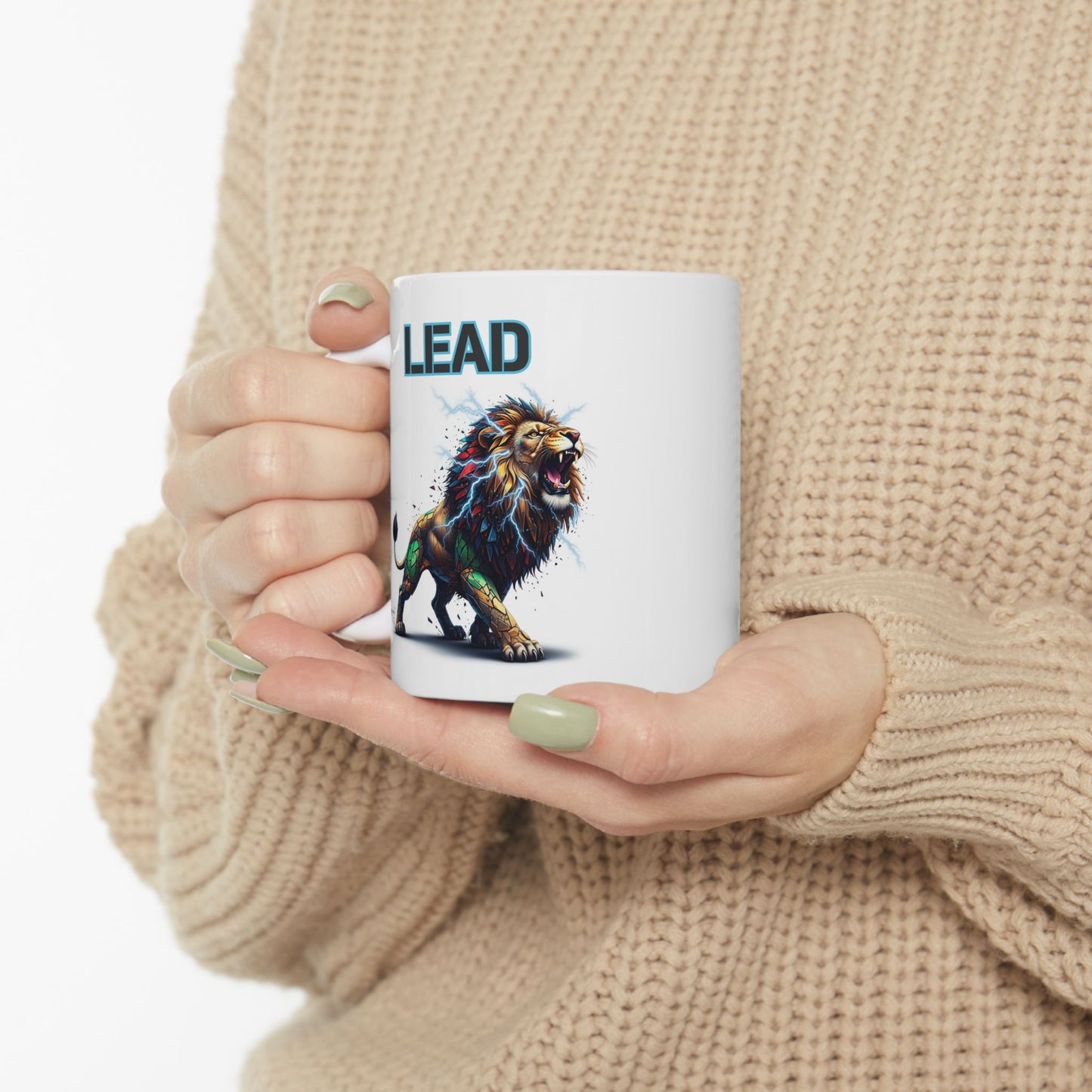 Electric Lion Art Mug, Colorful Lion Gift, Geometric Lion Cup, Unique Lion Design Mug, Artistic Lion Mug for Animal Lovers