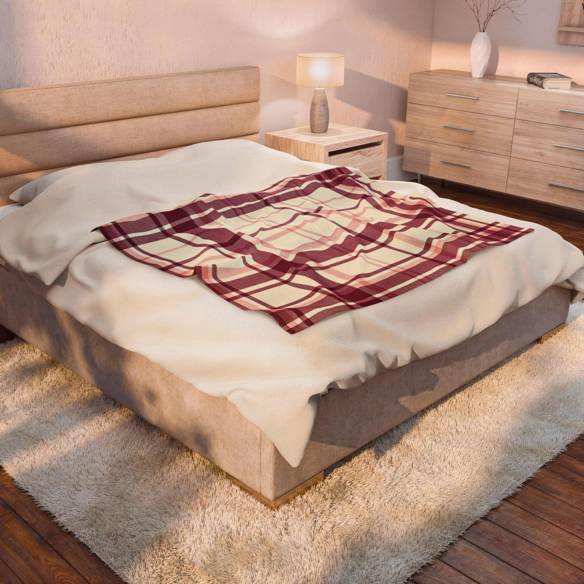 Red Plaid Plush Throw Blanket – Classic Velveteen Throw, 50 x 60 in