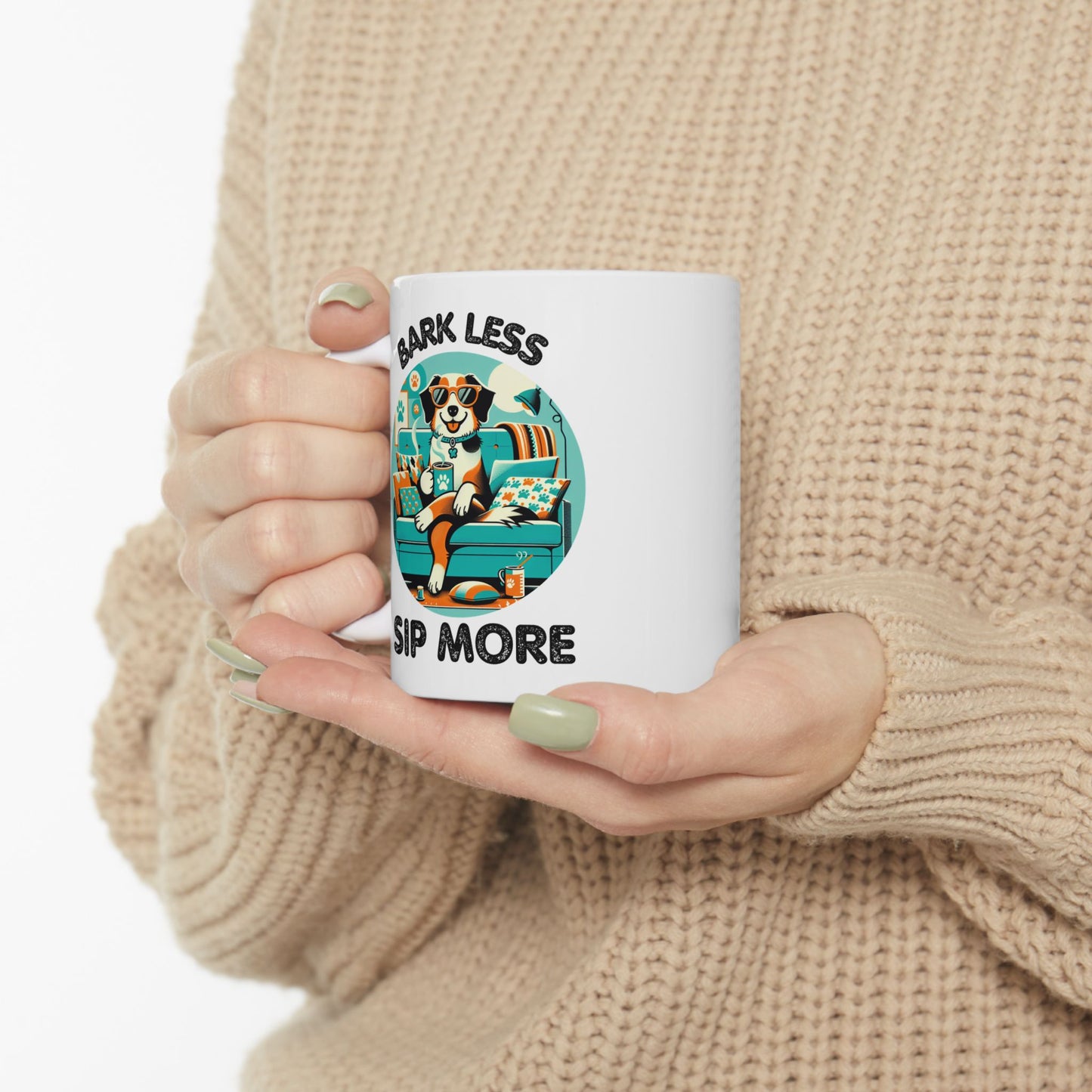 Ceramic Mug, Dog Lover Mug, Funny Coffee Mug, Tea Cup, Animal Lover Gift, Bark Less Sip More Mug