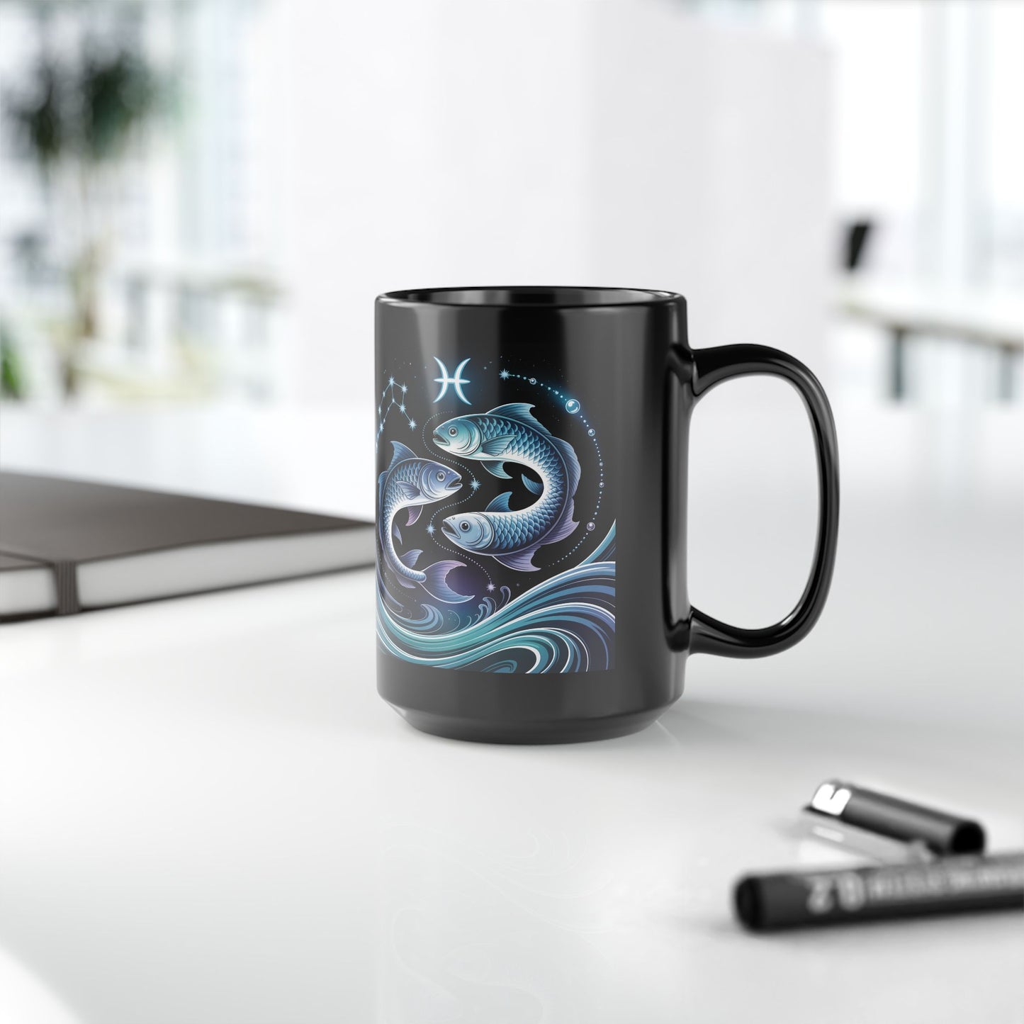 Pisces Zodiac Mug - Black Astrology Coffee Cup, Perfect Gift for Fish Lovers, Birthday, Astrology Enthusiasts, Home Decor, 11oz, 15oz