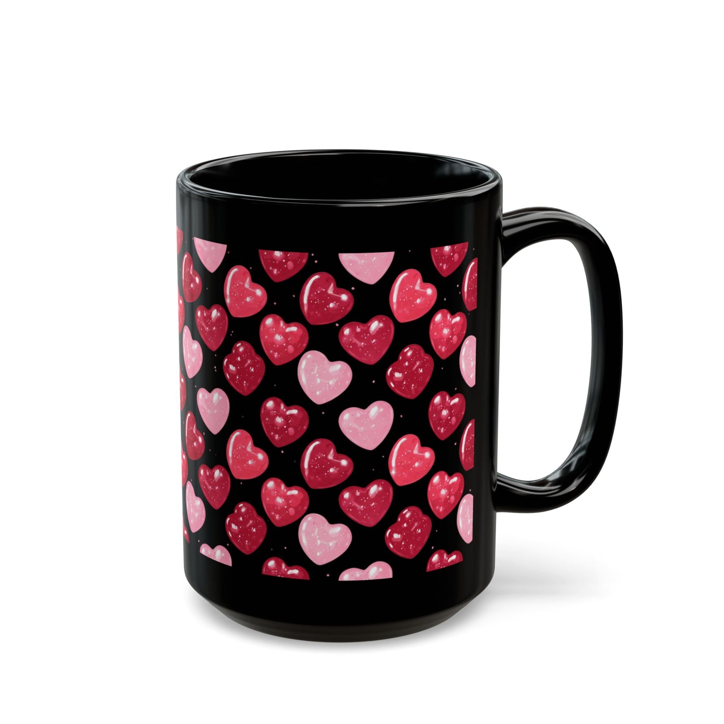 Black and Pink Aesthetic Coffee Mug 15oz Cute Gothic Heart Design by Lair Gadgets Black Mug (15oz)