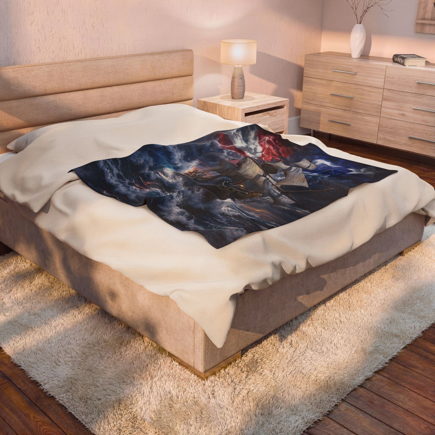 Sailing Ship Throw Blanket – Patriotic Maritime Artwork Decor – Soft Plush Coastal Americana Accent for Couch Bed Chair – by Lair Gadgets