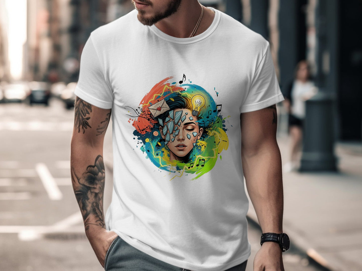 Remnants T-Shirt, Abstract Art Tee, Creative Mind Shirt, Broken Glass Tee, Light Bulb T Shirt, Music T Shirt, Colorful Graphic Tee