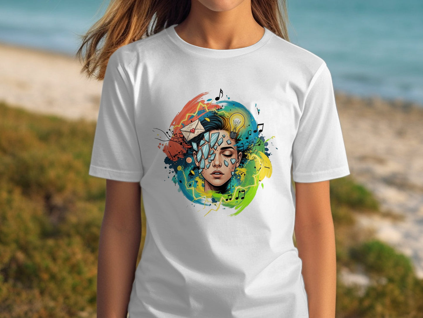 Remnants T-Shirt, Abstract Art Tee, Creative Mind Shirt, Broken Glass Tee, Light Bulb T Shirt, Music T Shirt, Colorful Graphic Tee