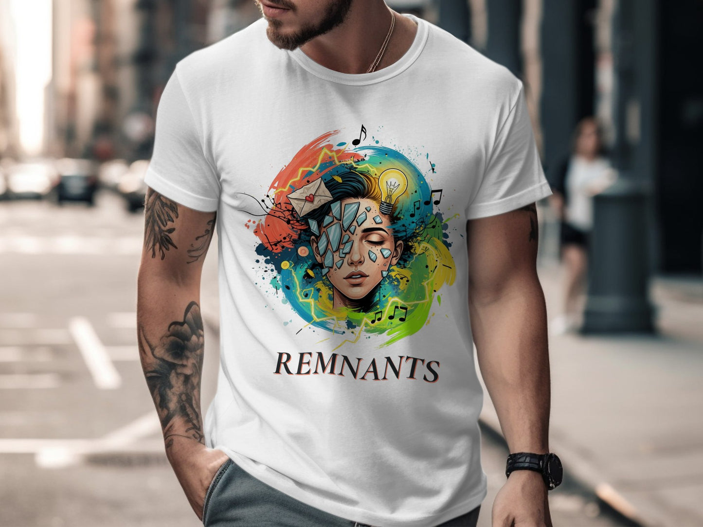 Remnants T-Shirt, Abstract Art Tee, Creative Mind Shirt, Broken Glass Tee, Light Bulb T Shirt, Music T Shirt, Colorful Graphic Tee