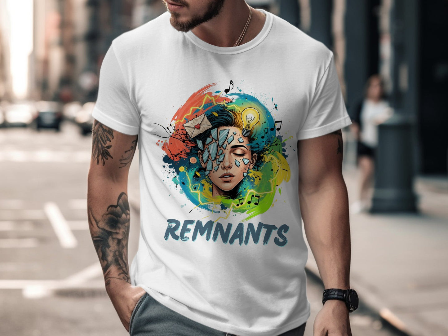 Remnants T-Shirt, Abstract Art Tee, Creative Mind Shirt, Broken Glass Tee, Light Bulb T Shirt, Music T Shirt, Colorful Graphic Tee
