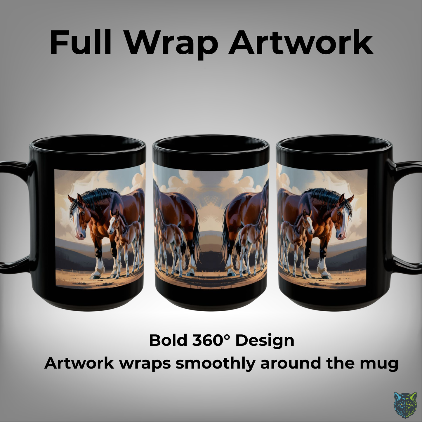 Clydesdale Horse Mug Mare and Foal Black Ceramic Coffee Mug 15oz Farm Animal Gift by Lair Gadgets