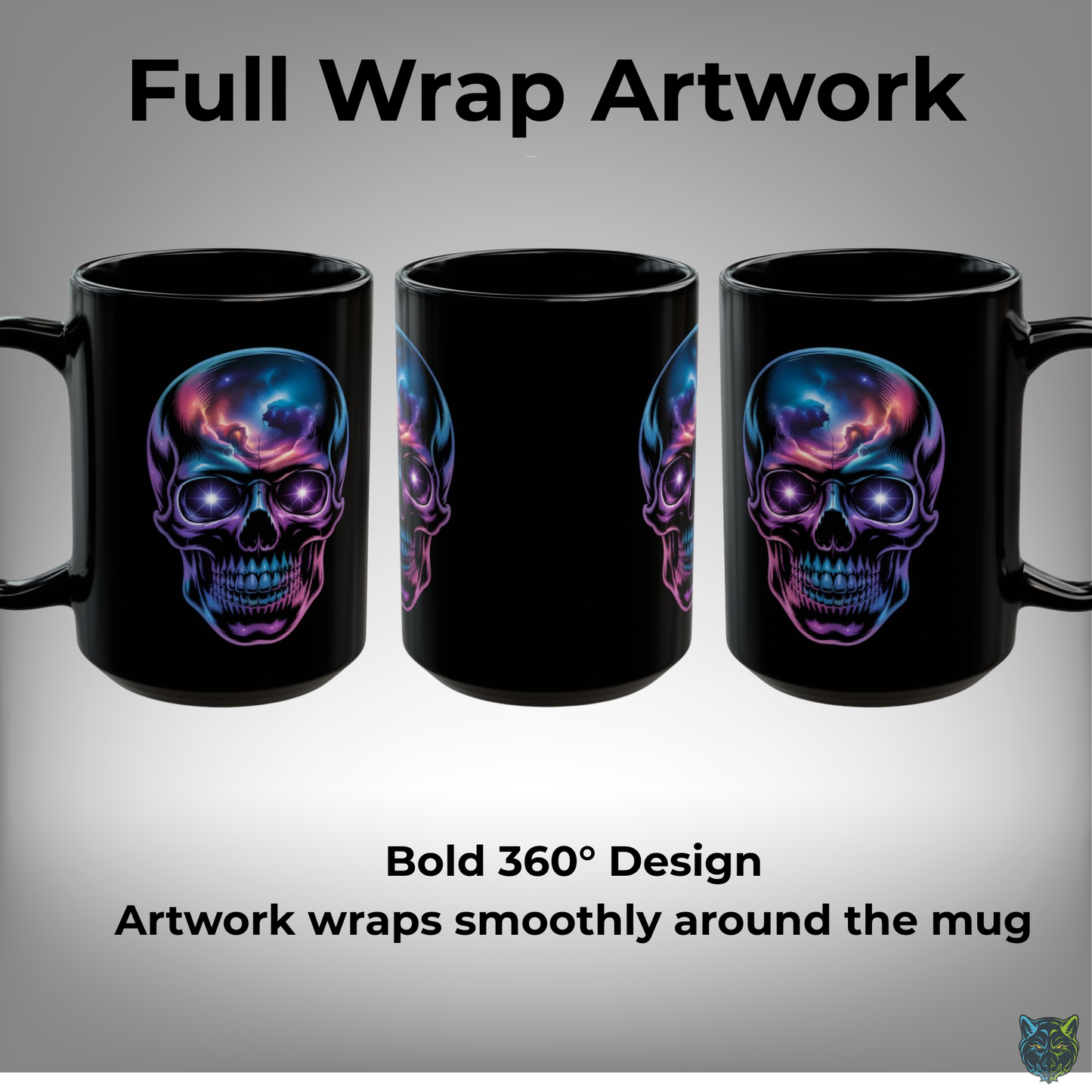 Skull Coffee Mug Neon Galaxy Design Black Ceramic 15oz Gothic Aesthetic Cup for Men Dark Art Gift by Lair Gadgets