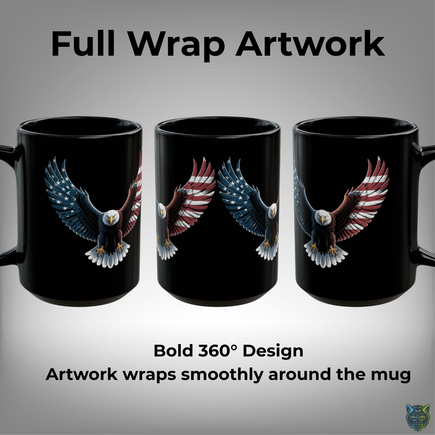 Patriotic Coffee Mug Flying American Eagle Flag Wings Design Black Ceramic 15oz USA Pride Gift