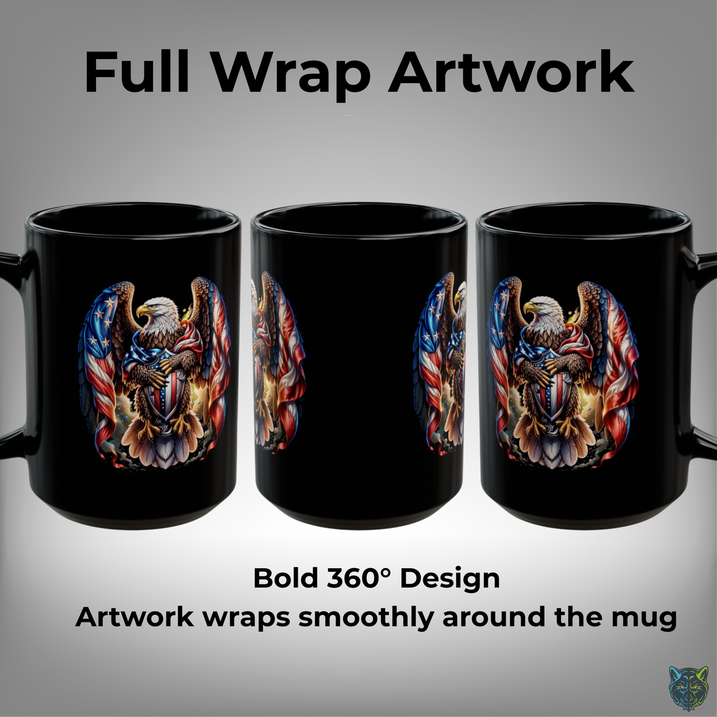 Eagle Coffee Mug American Shield Bald Eagle Black Ceramic Coffee Mug 15oz Patriotic Gift by Lair Gadgets
