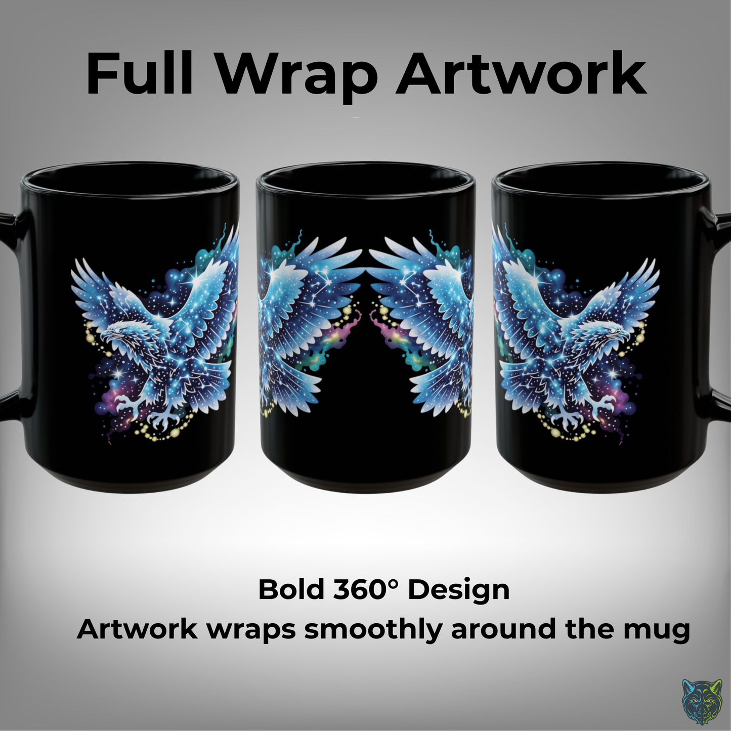 Eagle Coffee Mug Galaxy Star Eagle Black Ceramic Coffee Mug 15oz Artistic Gift by Lair Gadgets