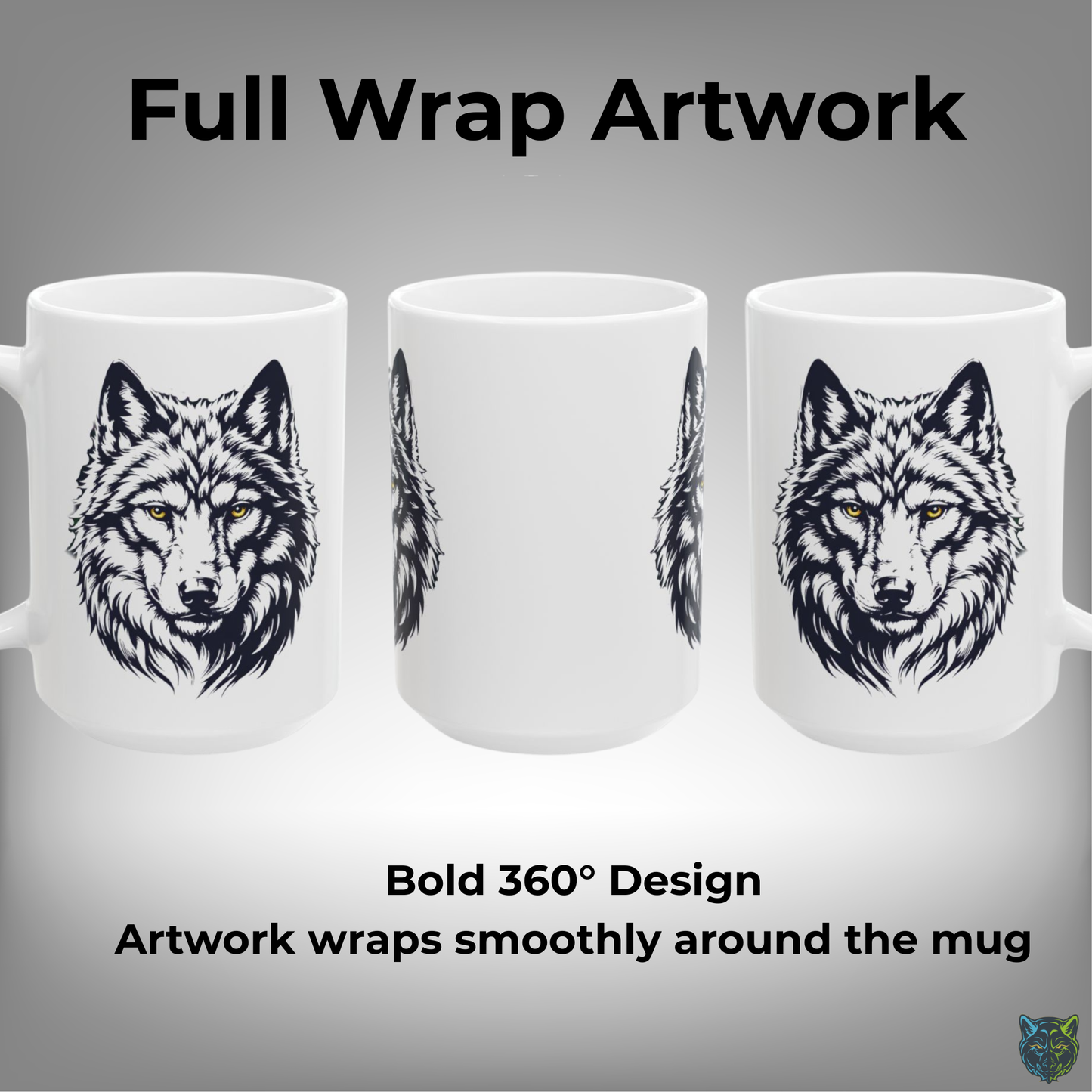 Wolf Coffee Mug Minimal Wolf Head White Ceramic Coffee Mug 15oz Animal Gift by Lair Gadgets