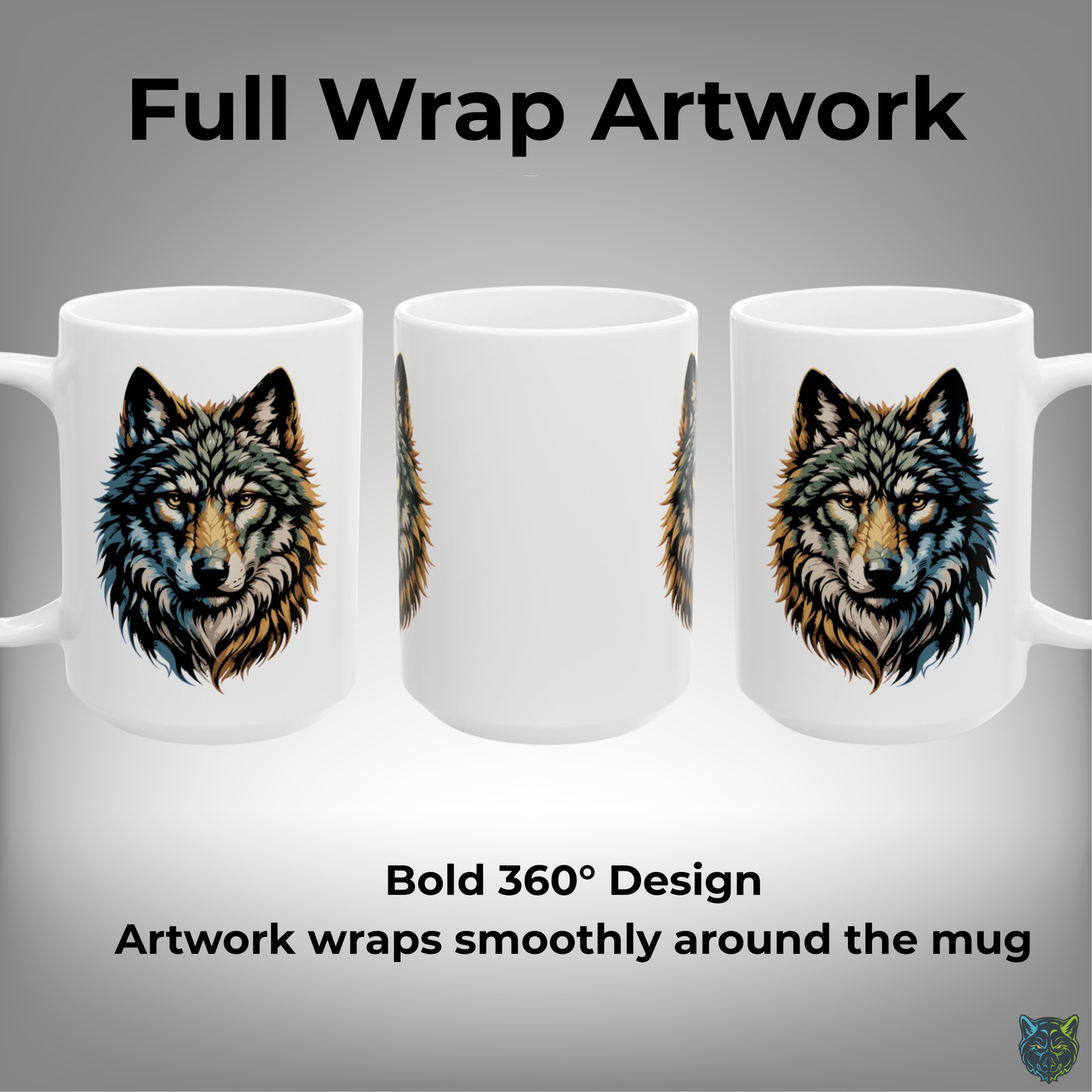 Wolf Coffee Mug Realistic Wolf Head White Ceramic Coffee Mug 15oz Animal Gift by Lair Gadgets