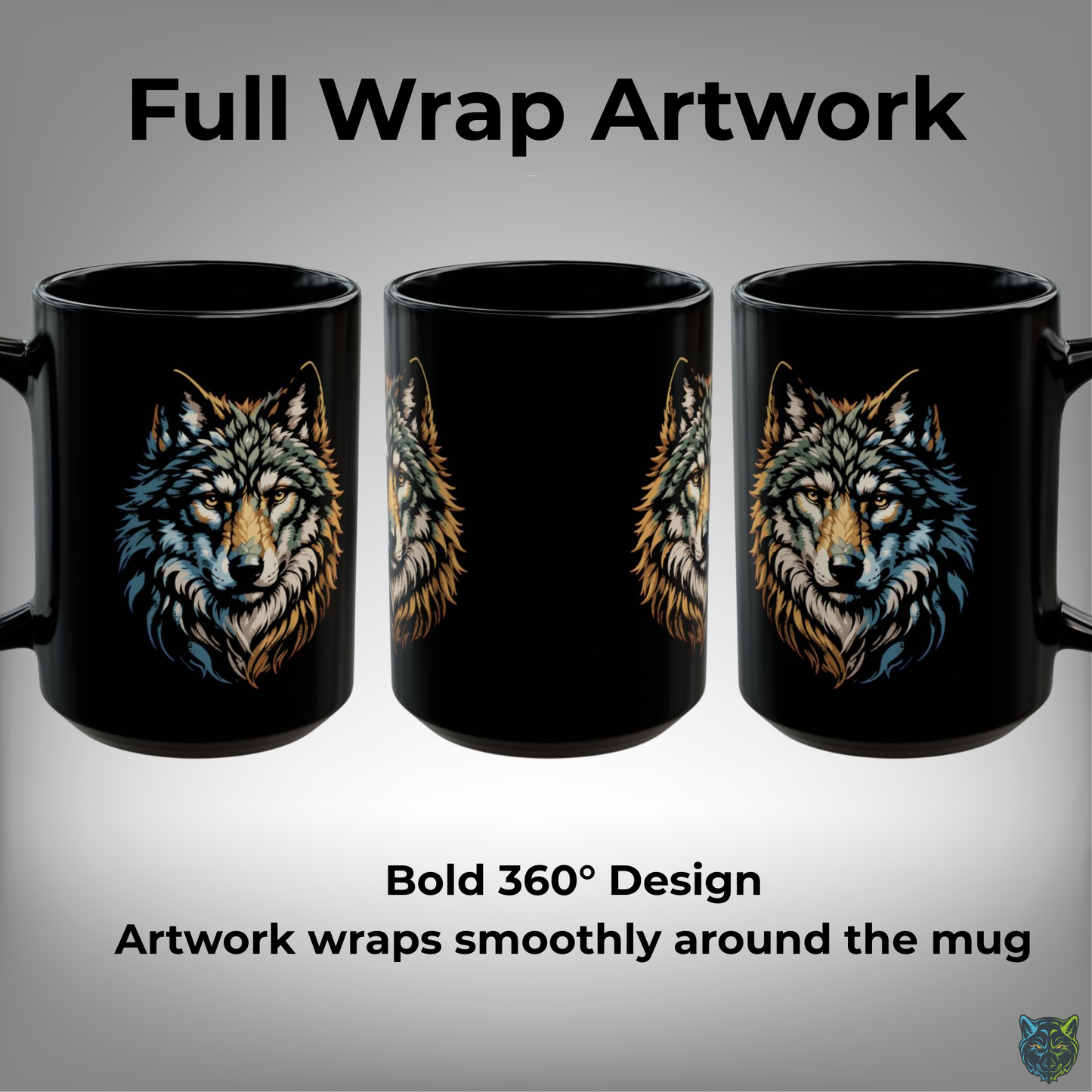 Wolf Coffee Mug Realistic Wolf Head Black Ceramic Coffee Mug 15oz Animal Gift by Lair Gadgets