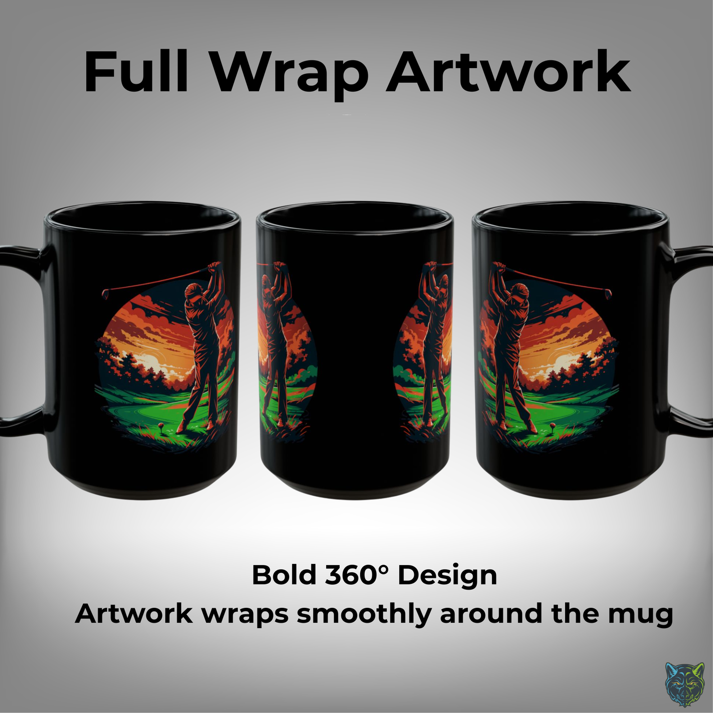 Golf Coffee Mug Sunset Golfer Black Ceramic Coffee Mug 15oz Golf Lover Gift by Lair Gadgets