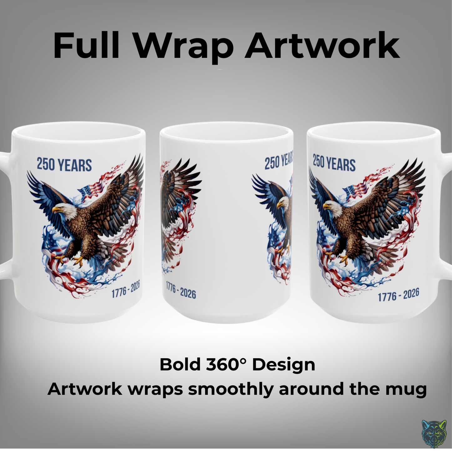 Patriotic Coffee Mug 250 Years American Eagle Design White Ceramic 15oz USA Independence 1776 2026 Gift by Lair Gadgets